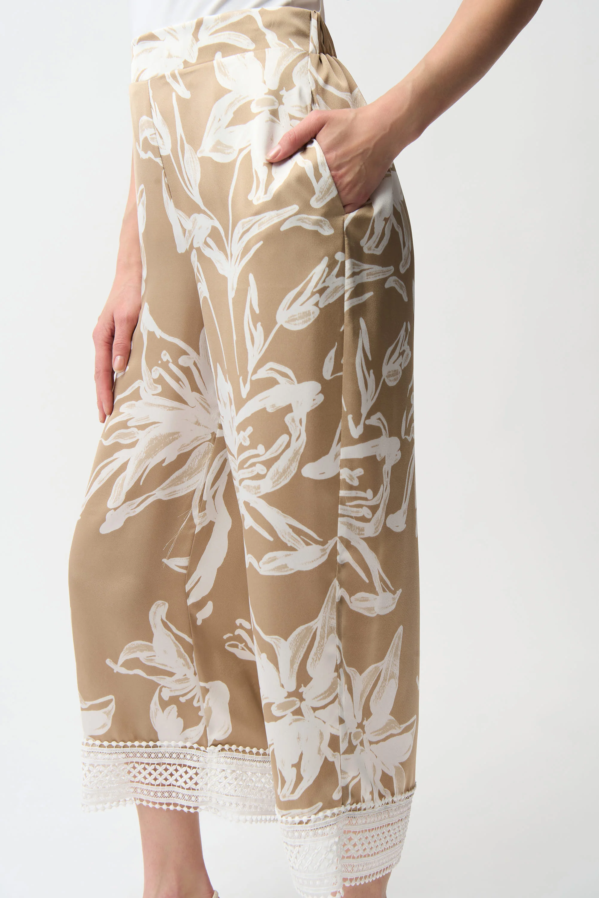 Joseph Ribkoff Satin Floral Print Pull-On Culotte Pants Style 261023 - Image 2