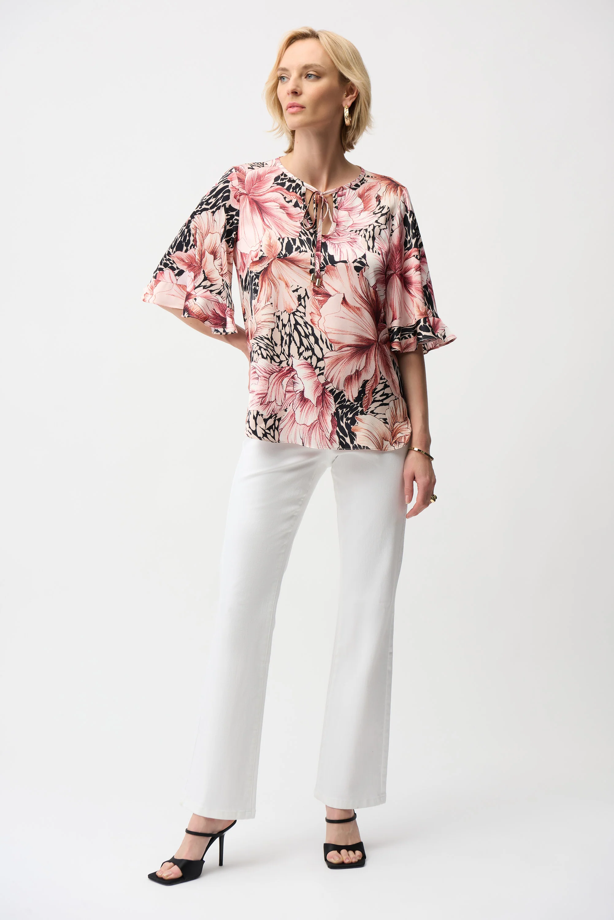 Joseph Ribkoff Satin Floral Print Straight Top Style 261068 - Image 2