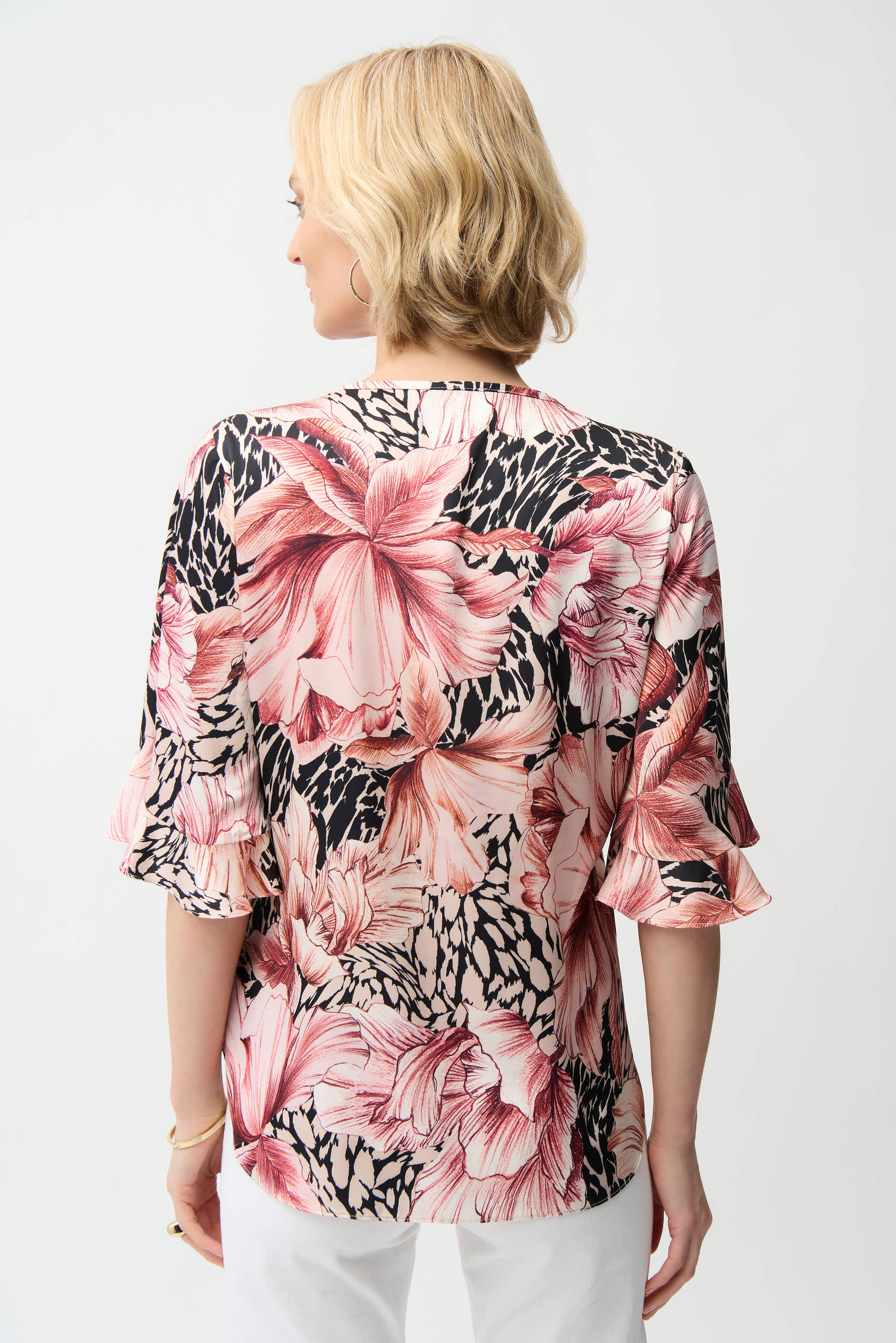 Joseph Ribkoff Satin Floral Print Straight Top Style 261068 - Image 4
