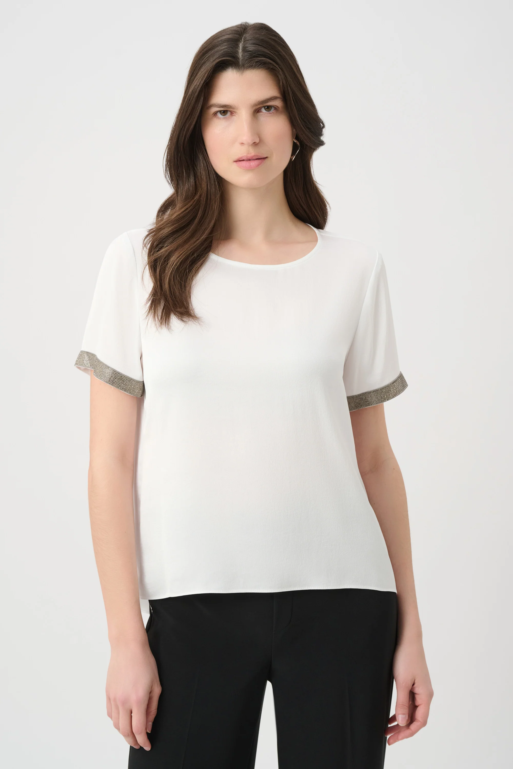 Joseph Ribkoff Satin Top With Rhinestones Detail Style 261116
