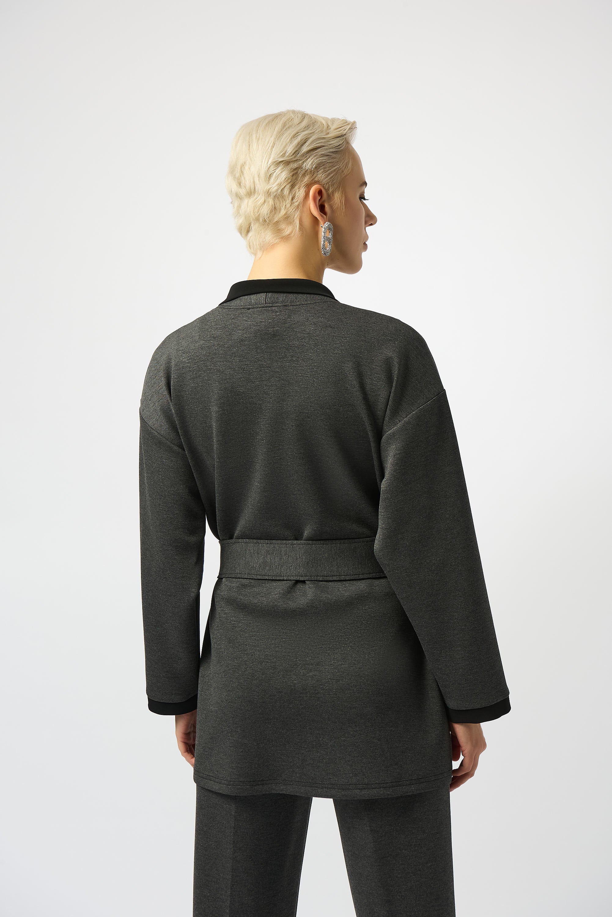 Joseph Ribkoff Scuba Jersey Belted Straight Coat Style 253223 - Image 3