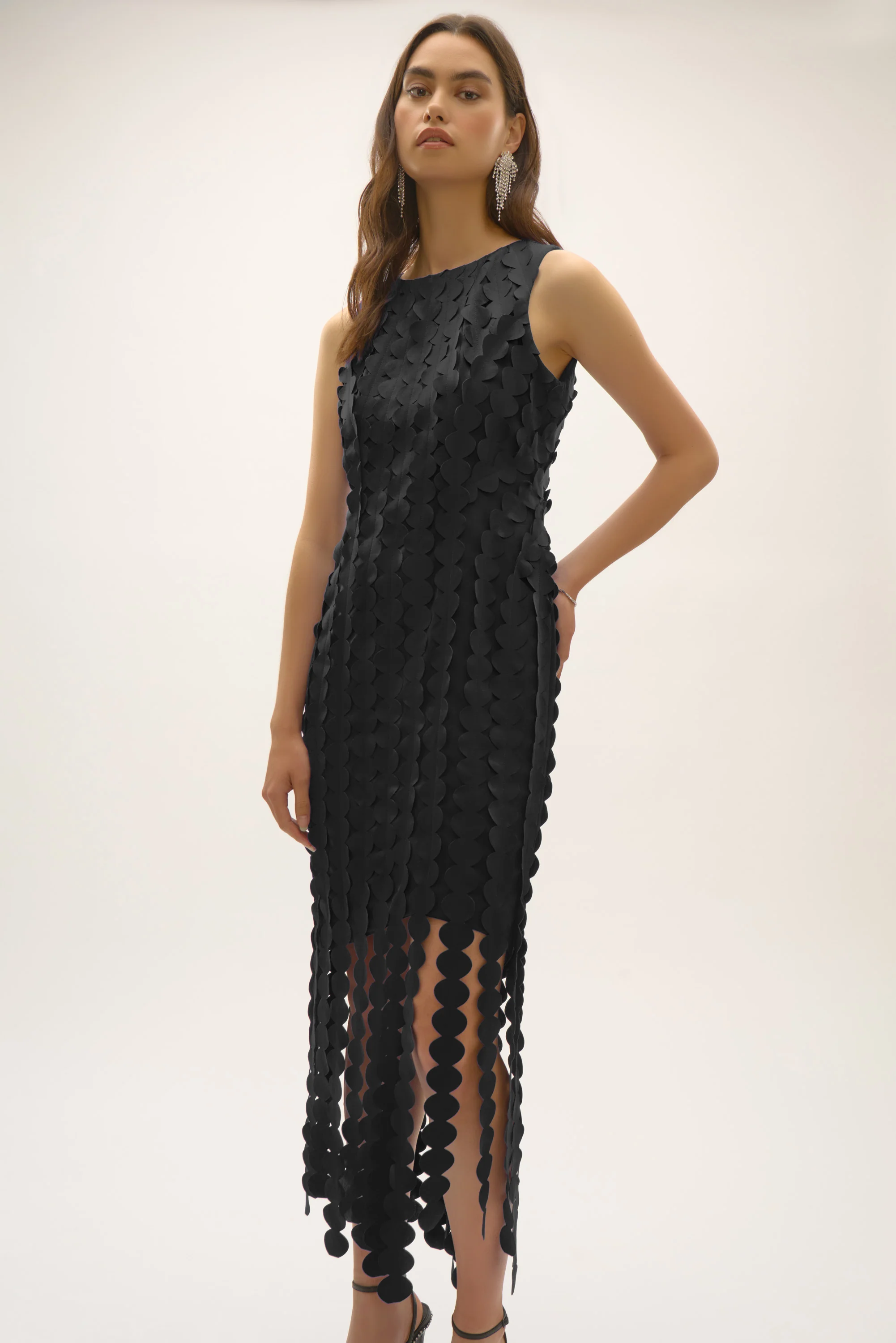Joseph Ribkoff Scuba Knit Sheath Dress with Circle Fringes Style 252712 - Image 2