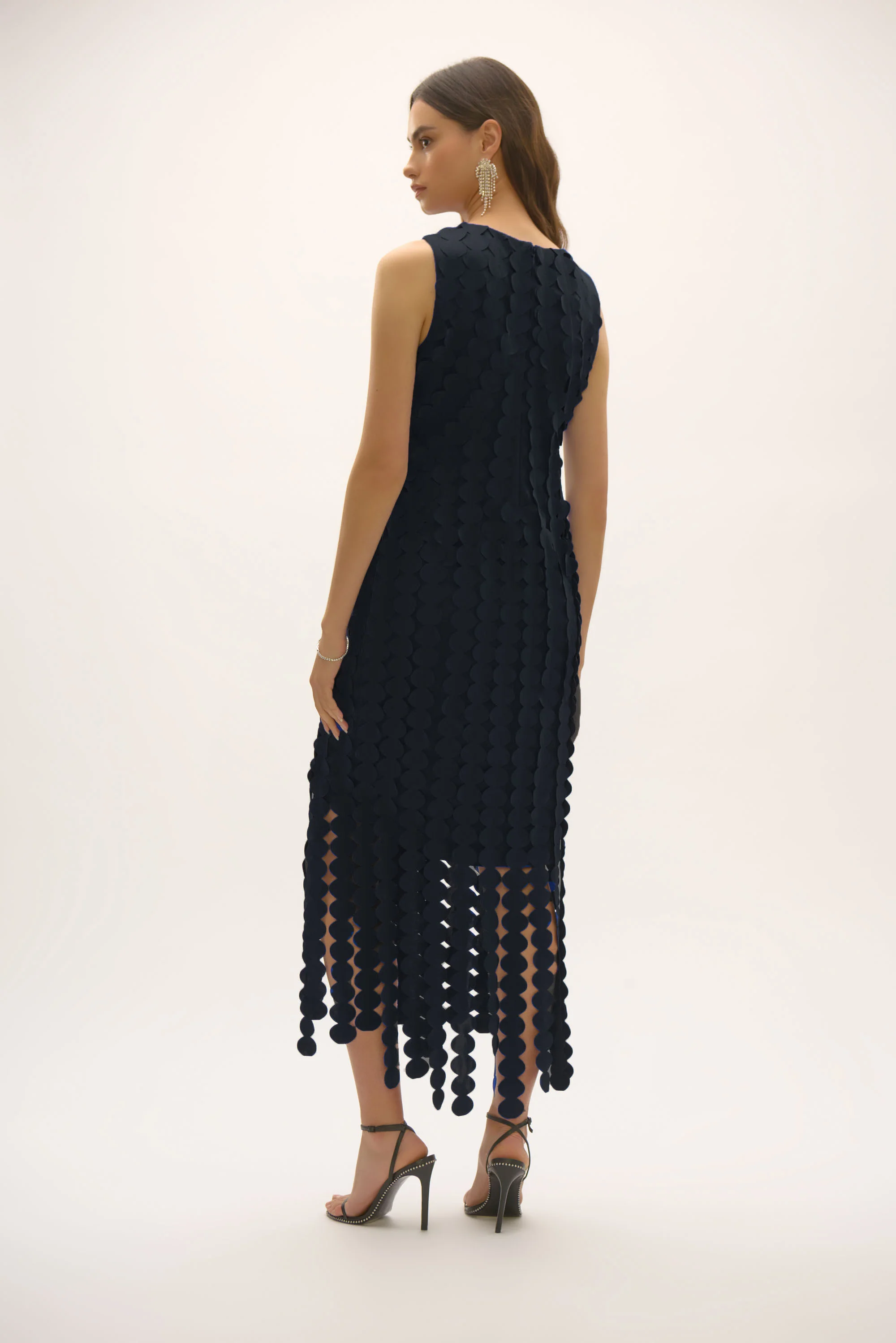 Joseph Ribkoff Scuba Knit Sheath Dress with Circle Fringes Style 252712 - Image 3