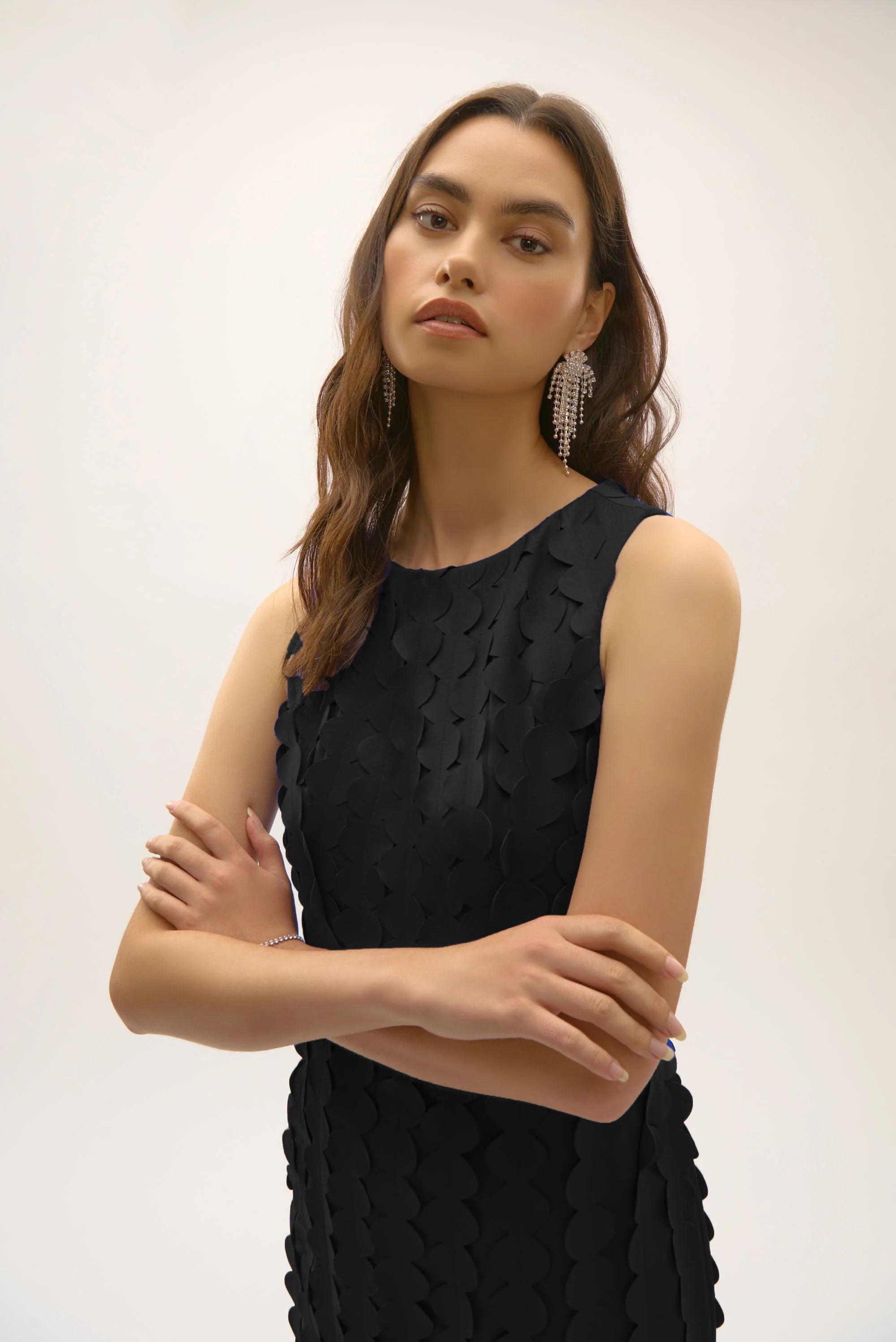 Joseph Ribkoff Scuba Knit Sheath Dress with Circle Fringes Style 252712 - Image 4