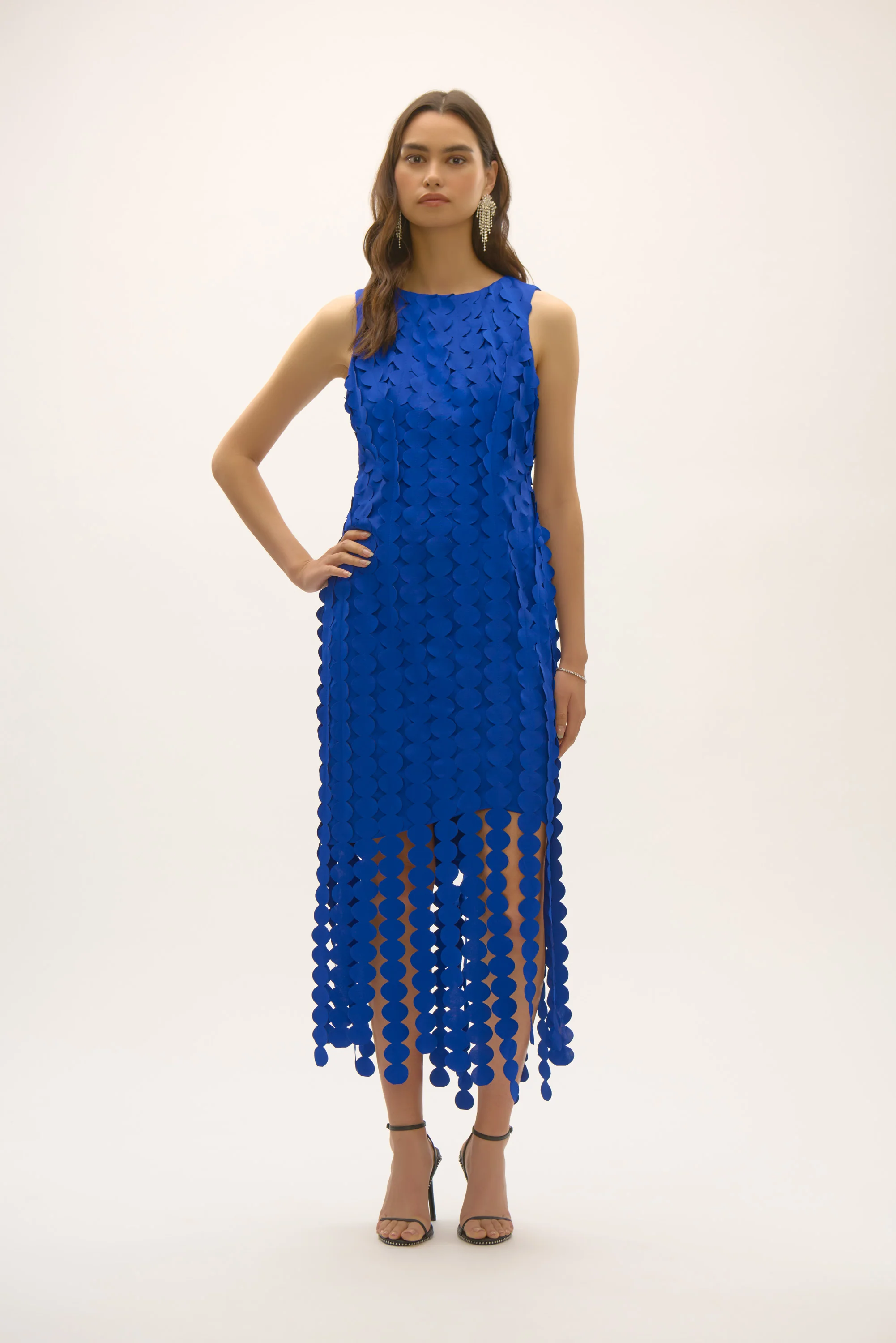 Joseph Ribkoff Scuba Knit Sheath Dress with Circle Fringes Style 252712 - Image 5