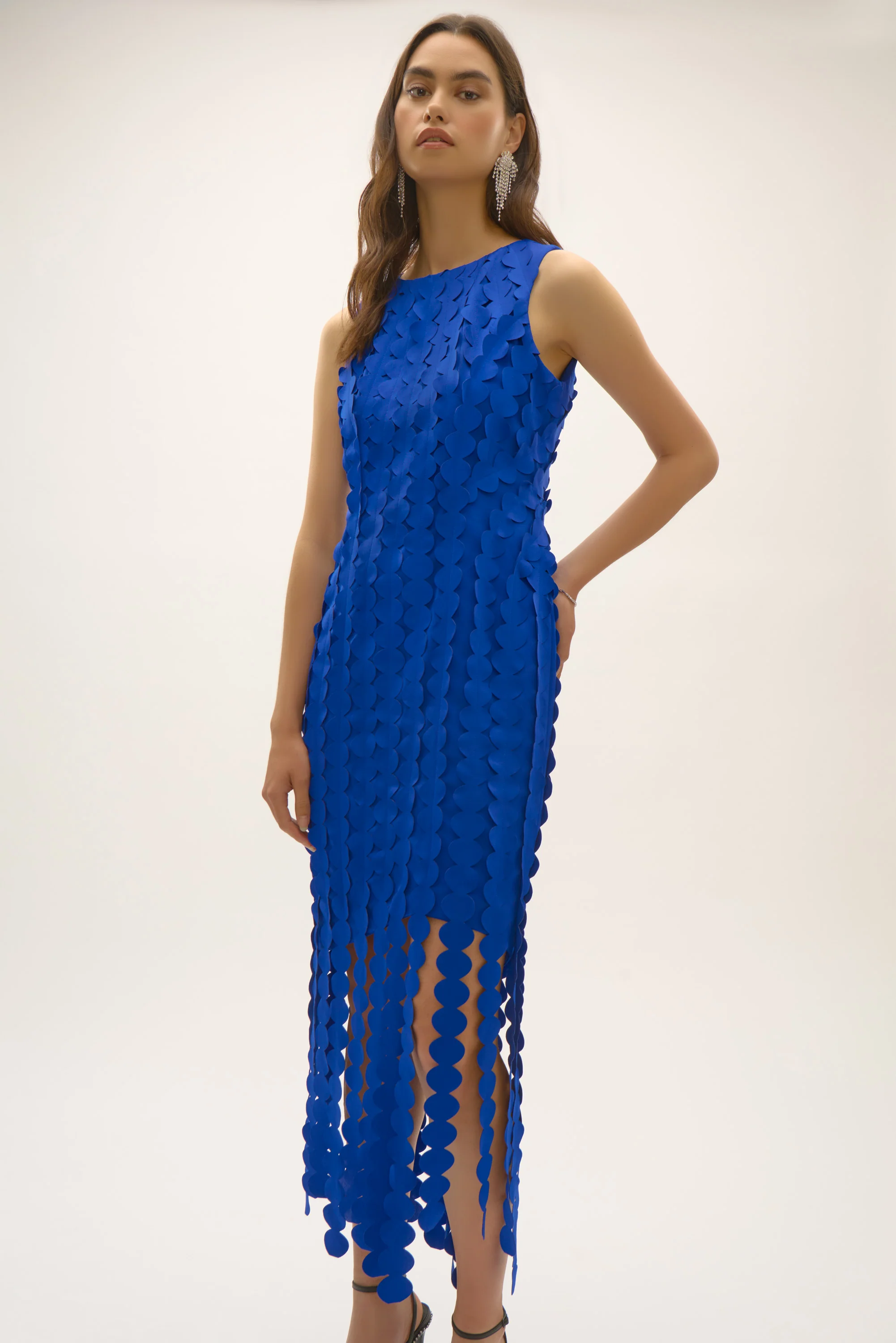 Joseph Ribkoff Scuba Knit Sheath Dress with Circle Fringes Style 252712 - Image 6