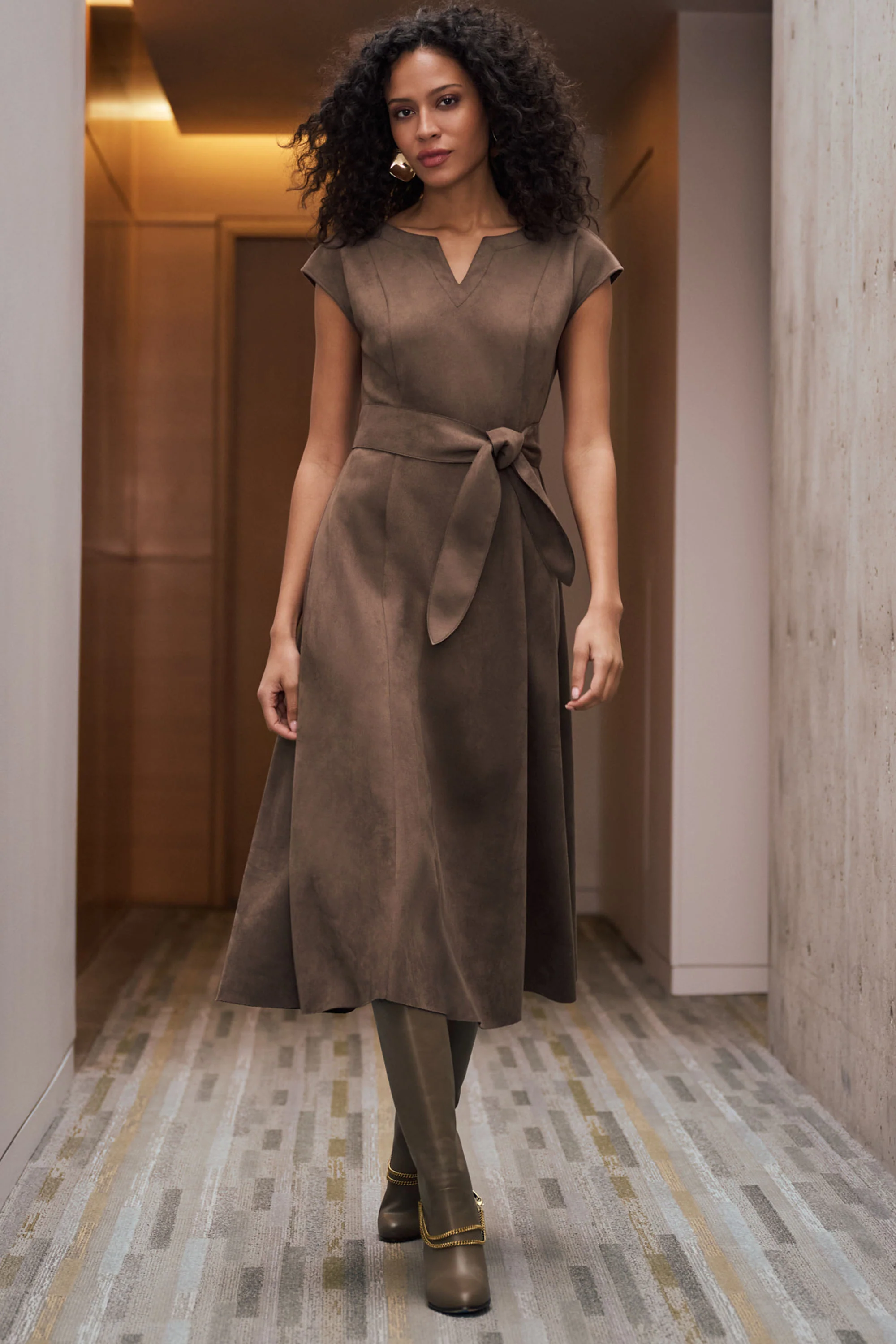 Joseph Ribkoff Scuba Suede Fit-and-Flare Dress Style 263105