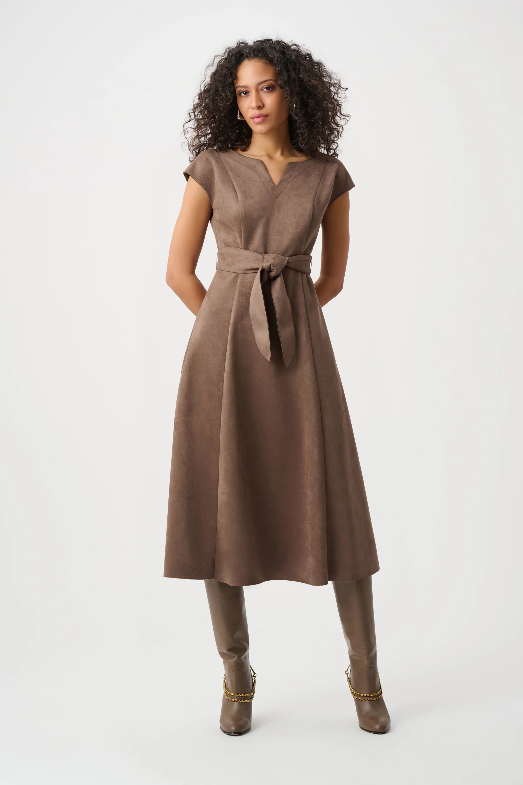 Joseph Ribkoff Scuba Suede Fit-and-Flare Dress Style 263105 - Image 3