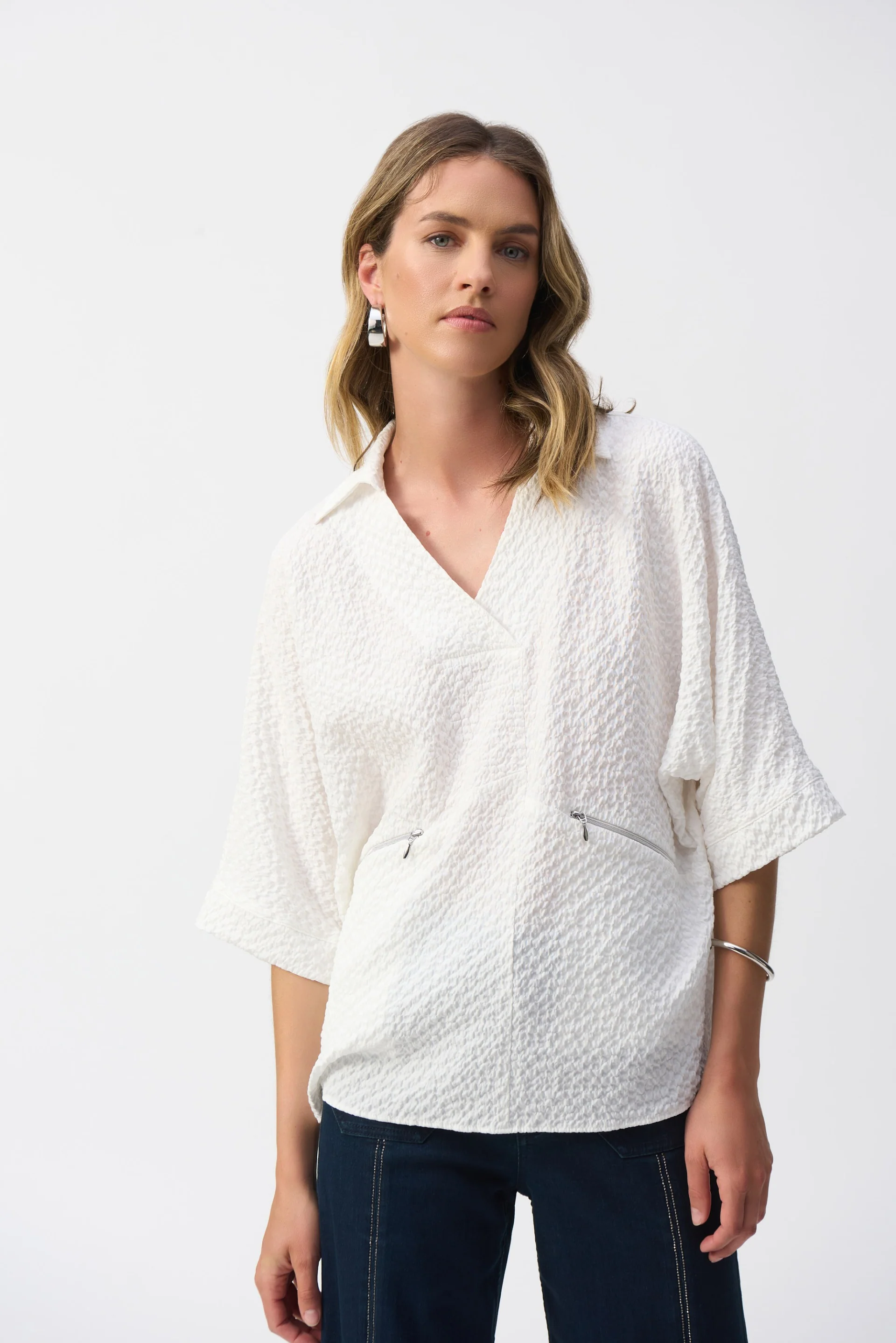 Joseph Ribkoff Seersucker Boxy High-Low Top Style 251165