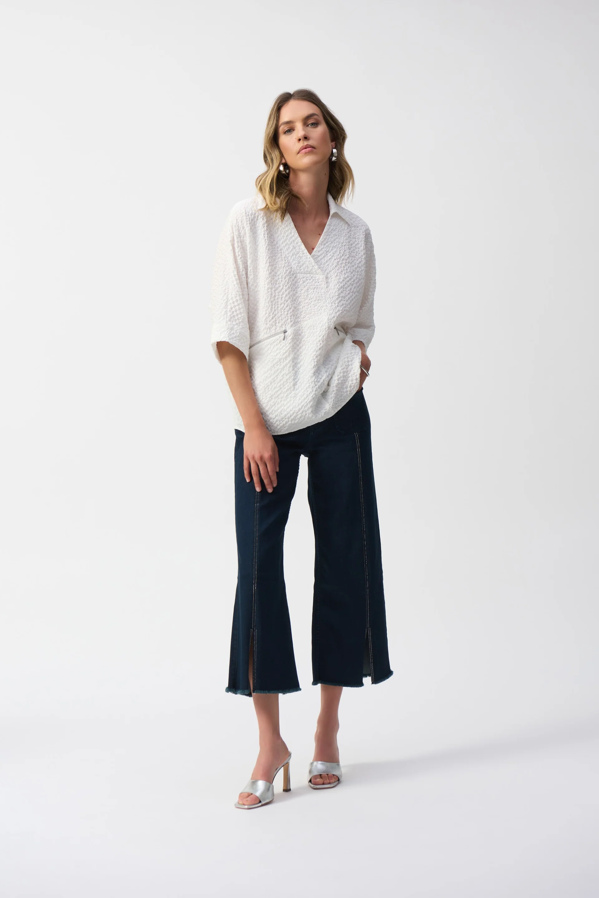 Joseph Ribkoff Seersucker Boxy High-Low Top Style 251165 - Image 3