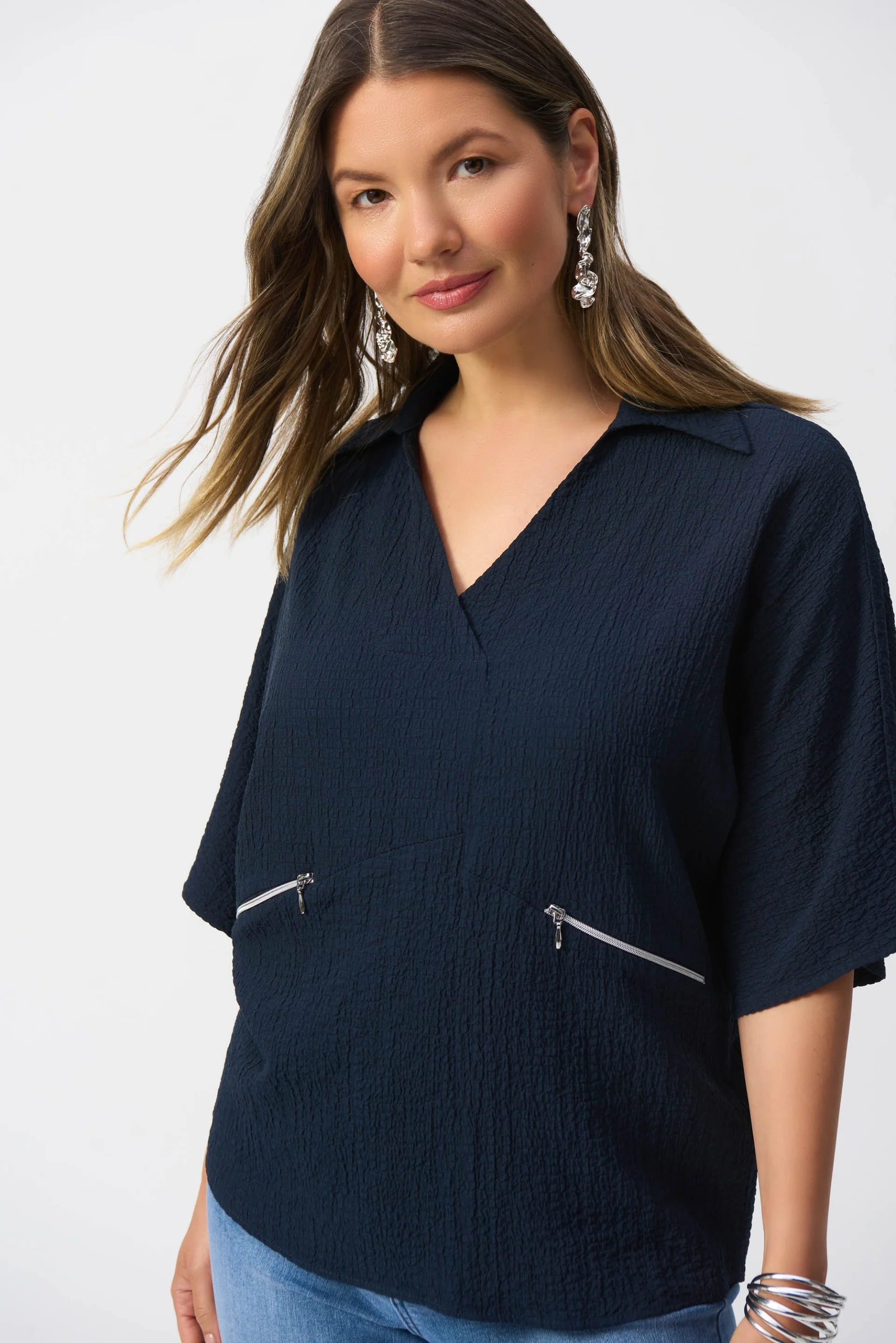 Joseph Ribkoff Seersucker Boxy High-Low Top Style 251165 - Image 4