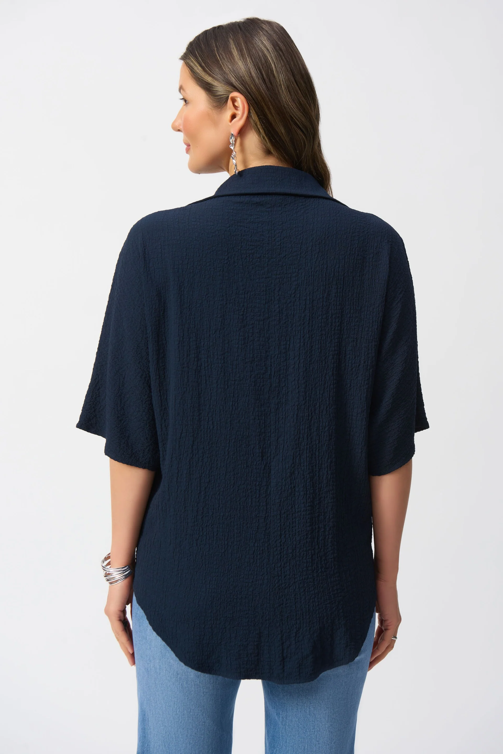 Joseph Ribkoff Seersucker Boxy High-Low Top Style 251165 - Image 5