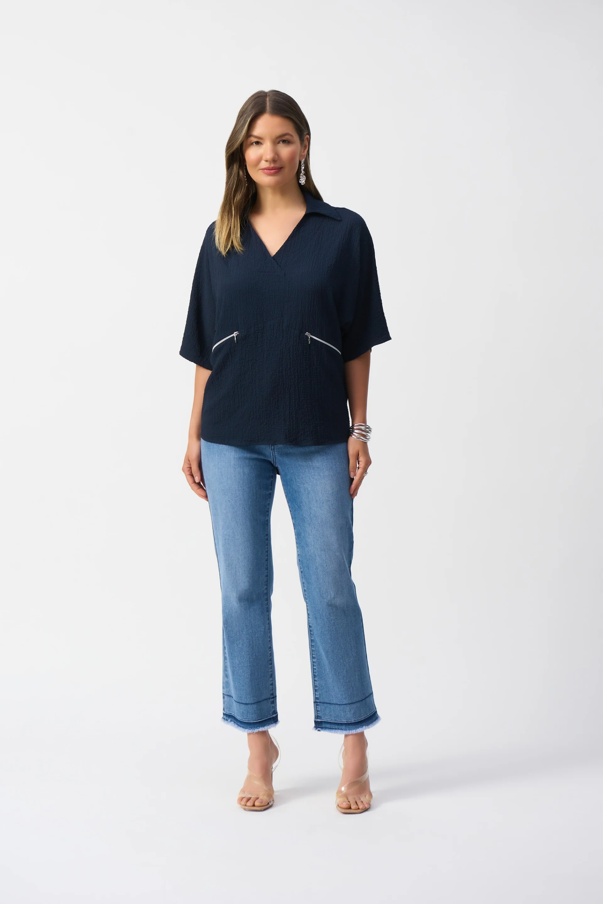 Joseph Ribkoff Seersucker Boxy High-Low Top Style 251165 - Image 6