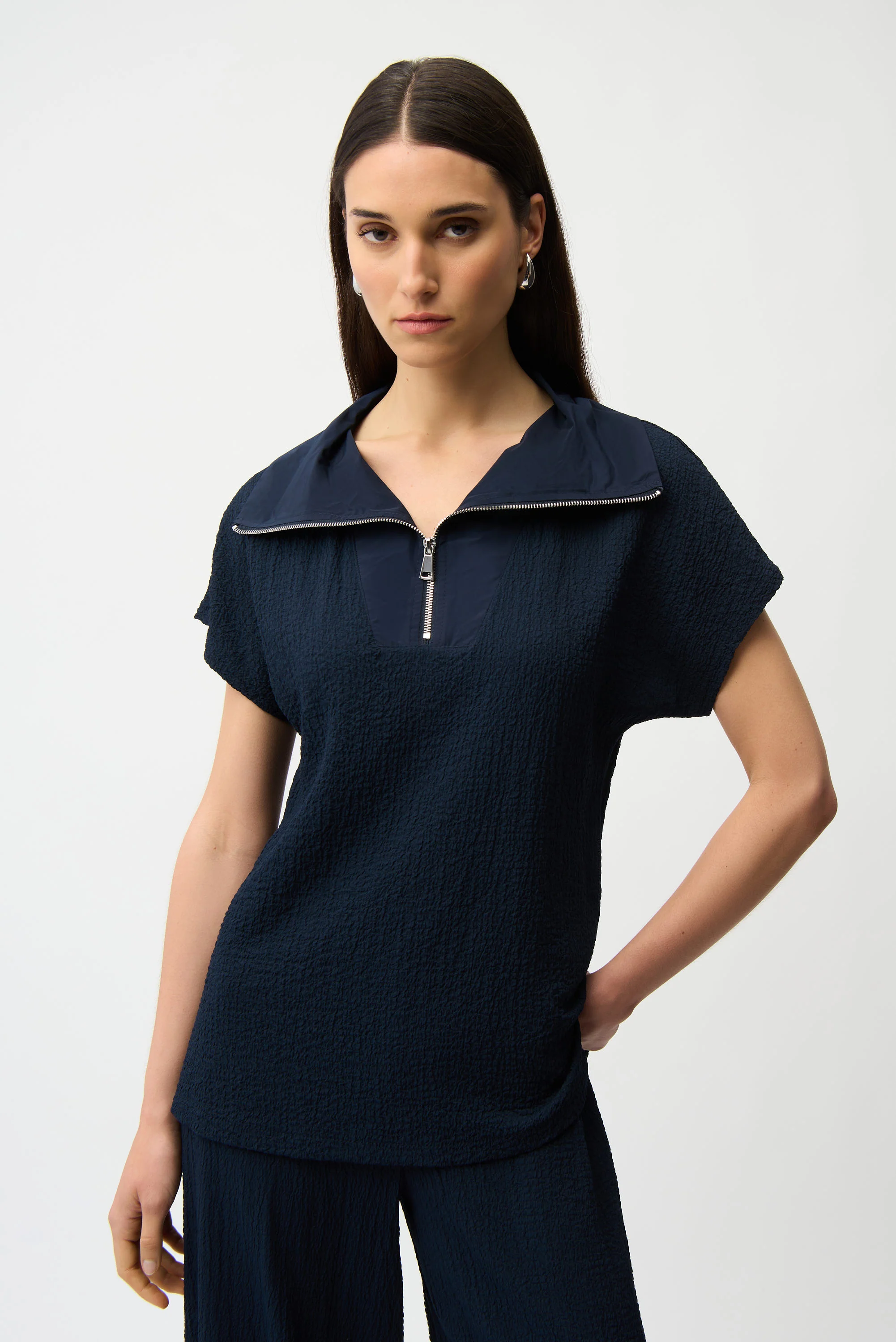 Joseph Ribkoff Seersucker Boxy Top With Memory Collar Style 261017 - Image 5