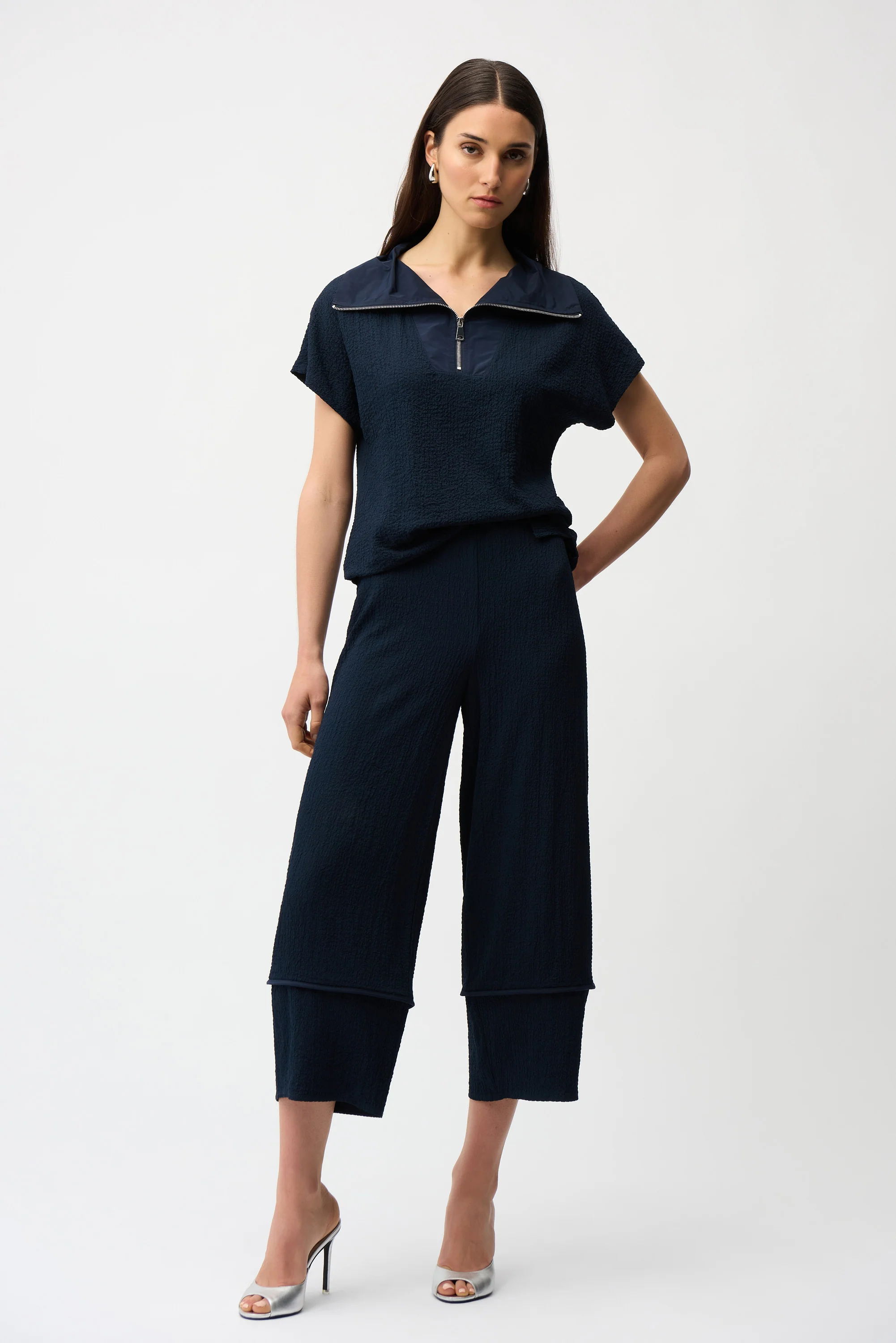 Joseph Ribkoff Seersucker Boxy Top With Memory Collar Style 261017 - Image 8