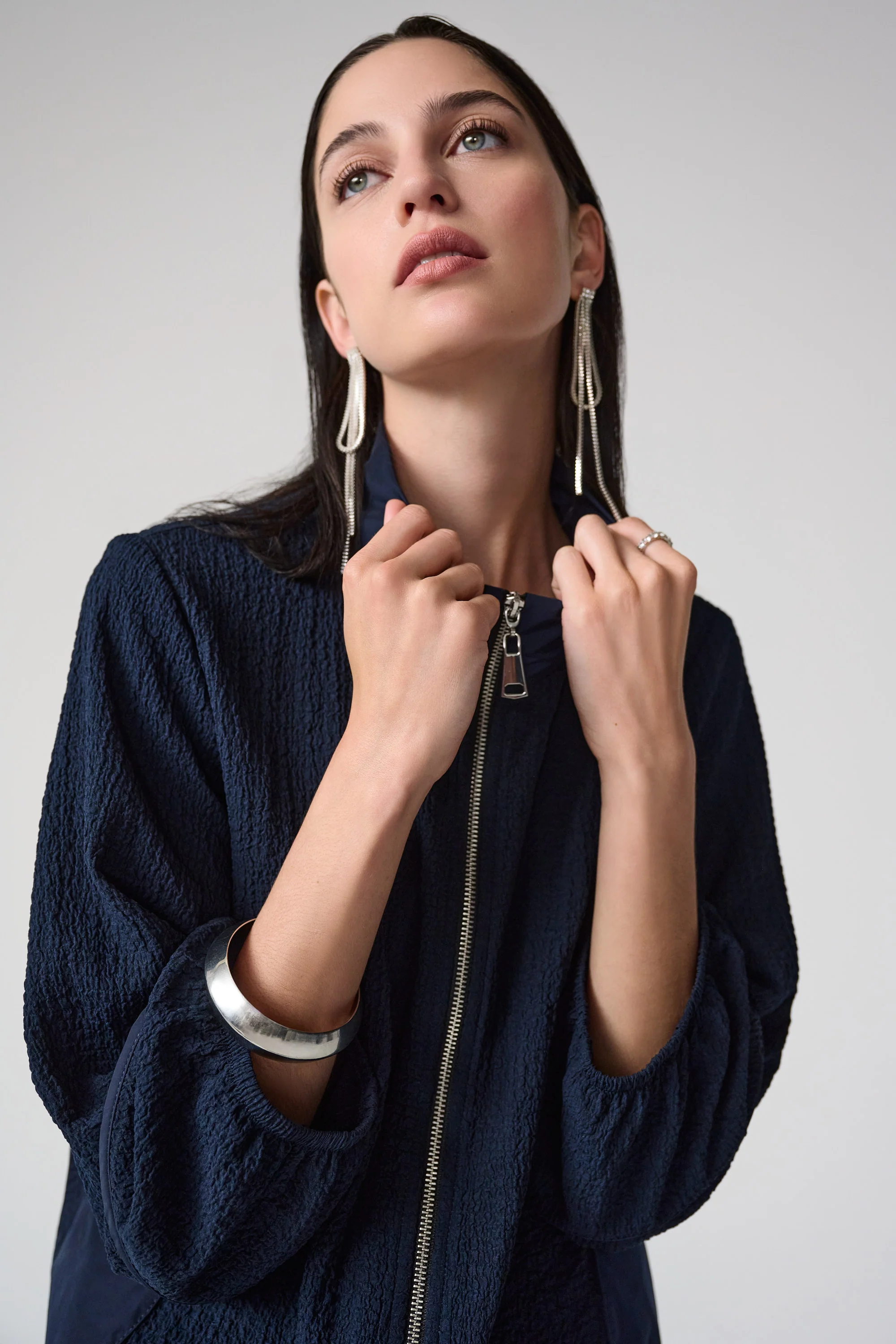 Joseph Ribkoff Seersucker & Memory Bomber Jacket Style 261066 - Image 4