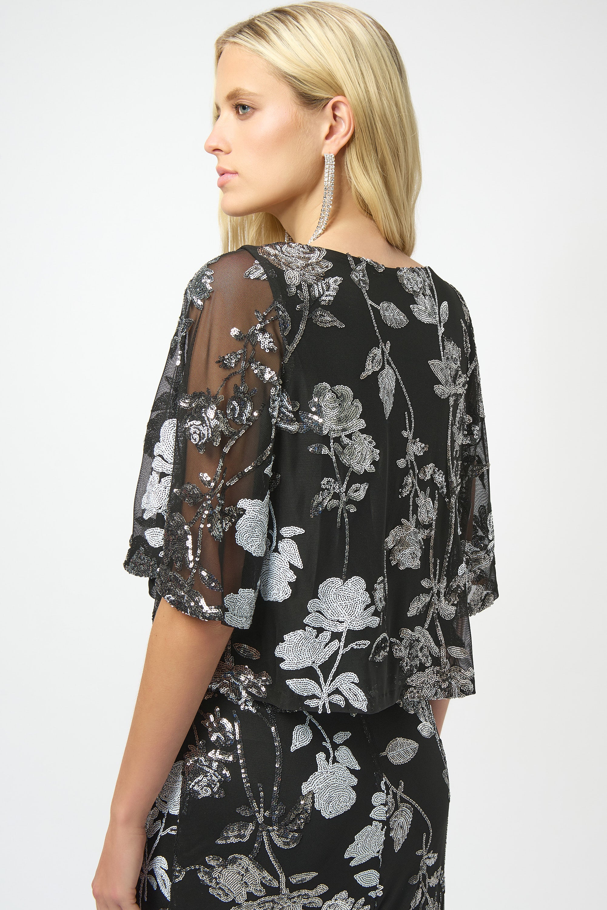 Joseph Ribkoff Sequin Embroidered Floral Print Boxy Top Style 254181 - Image 5