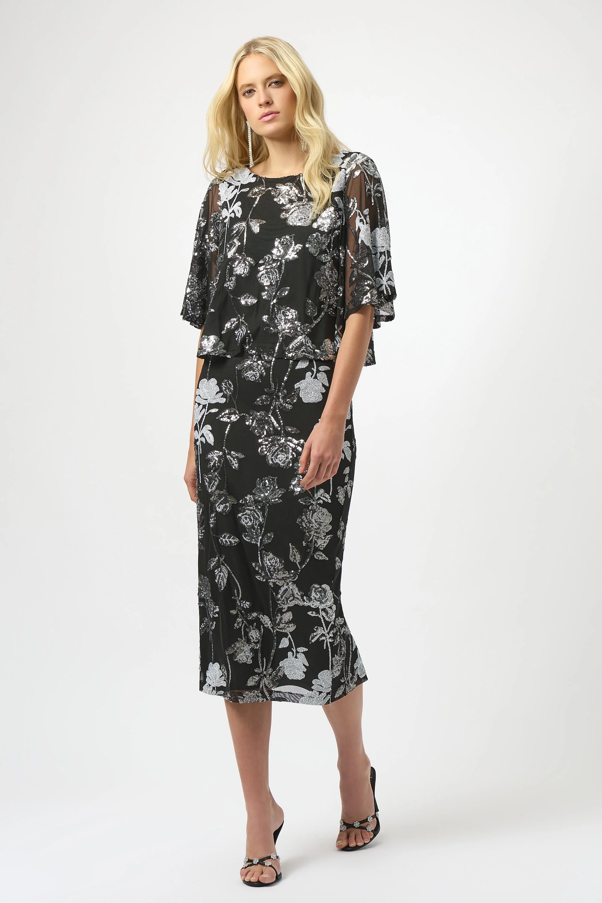 Joseph Ribkoff Sequin Embroidered Floral Print Pencil Skirt Style 254182 - Image 2