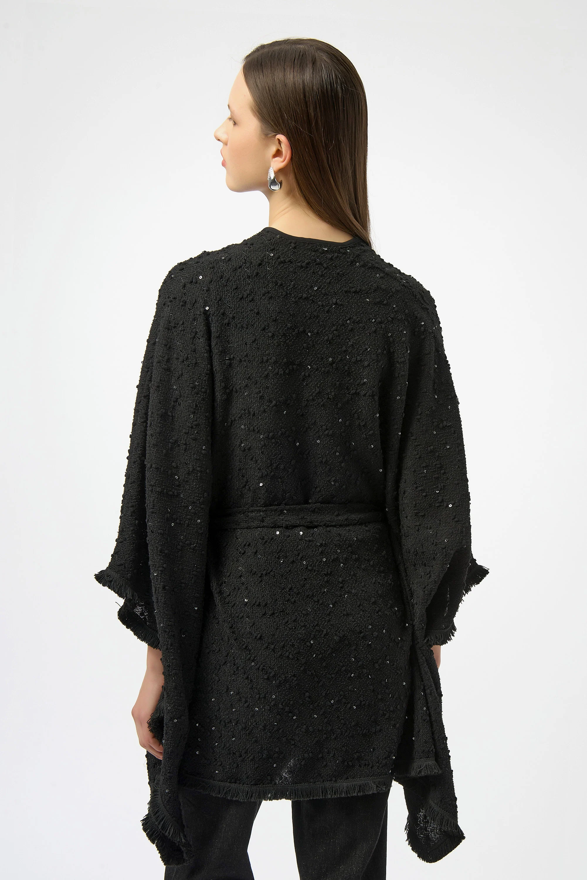 Joseph Ribkoff Sequined Bouclé Knit Belted Poncho Style 254009 - Image 3