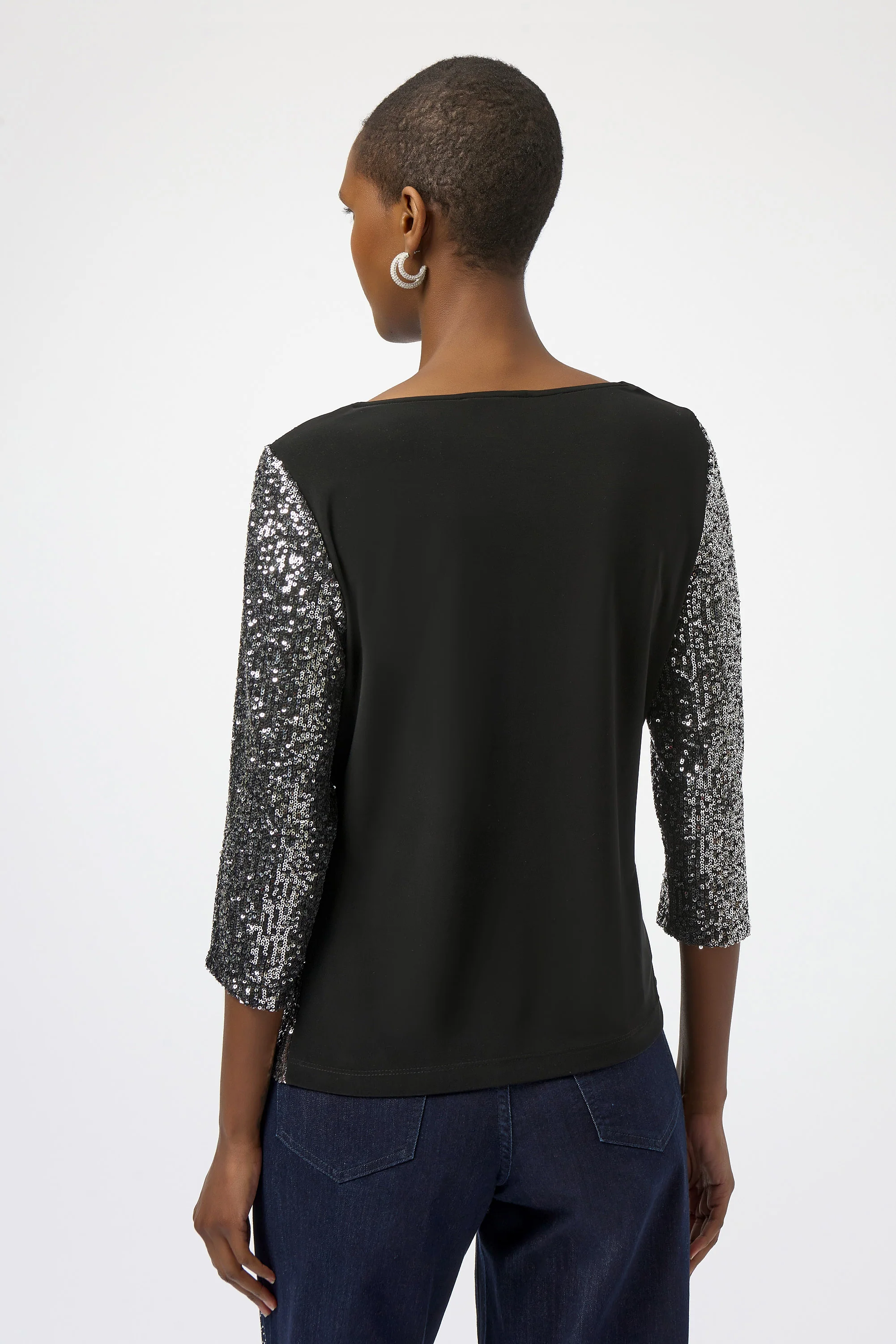 Joseph Ribkoff Sequined Knit and Silky Knit Straight Top Style 254137 - Image 3