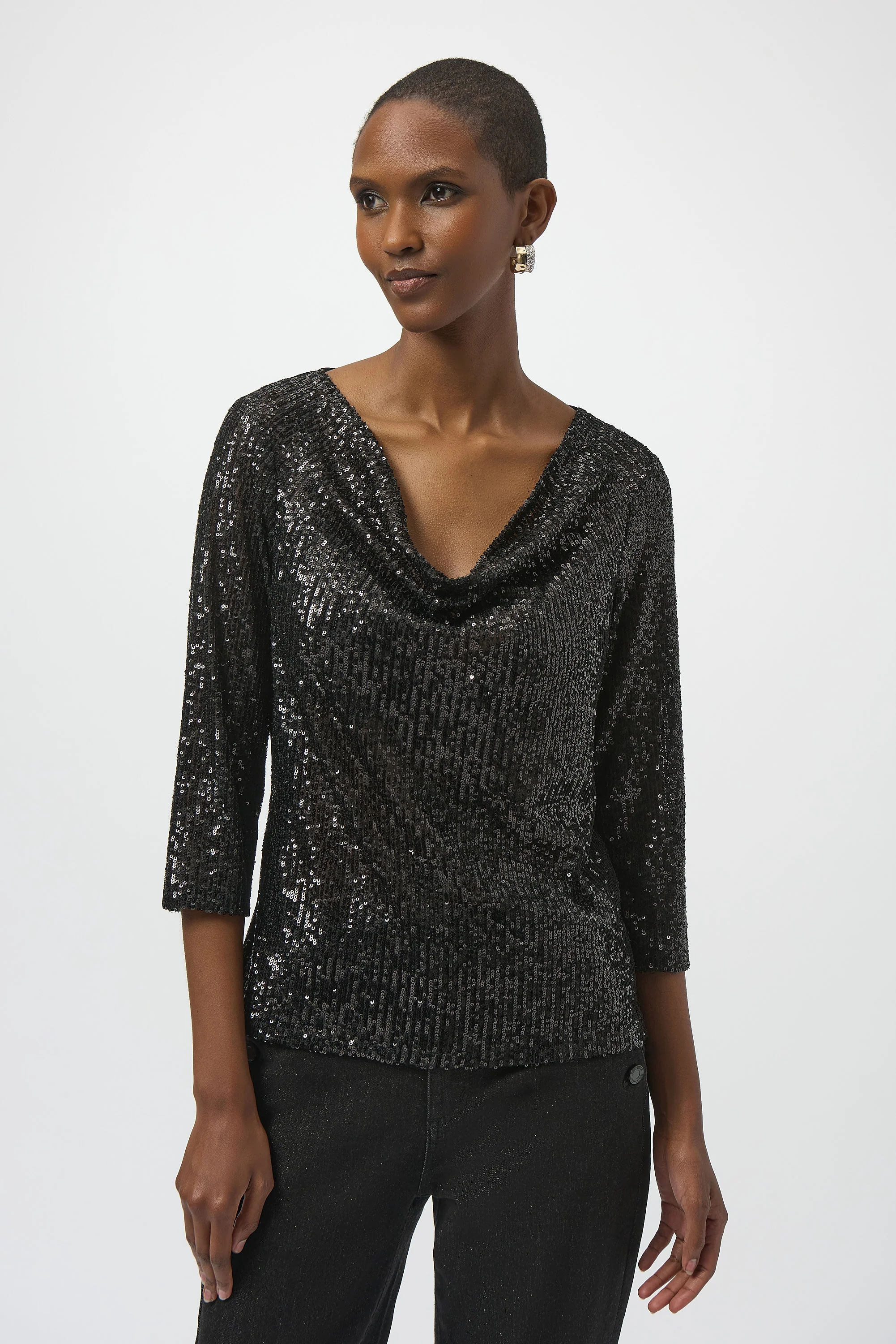 Joseph Ribkoff Sequined Knit and Silky Knit Straight Top Style 254137 - Image 4