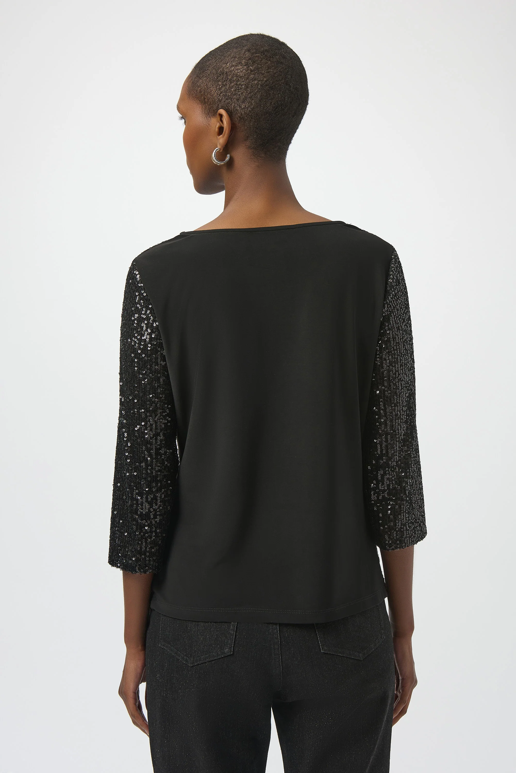 Joseph Ribkoff Sequined Knit and Silky Knit Straight Top Style 254137 - Image 5
