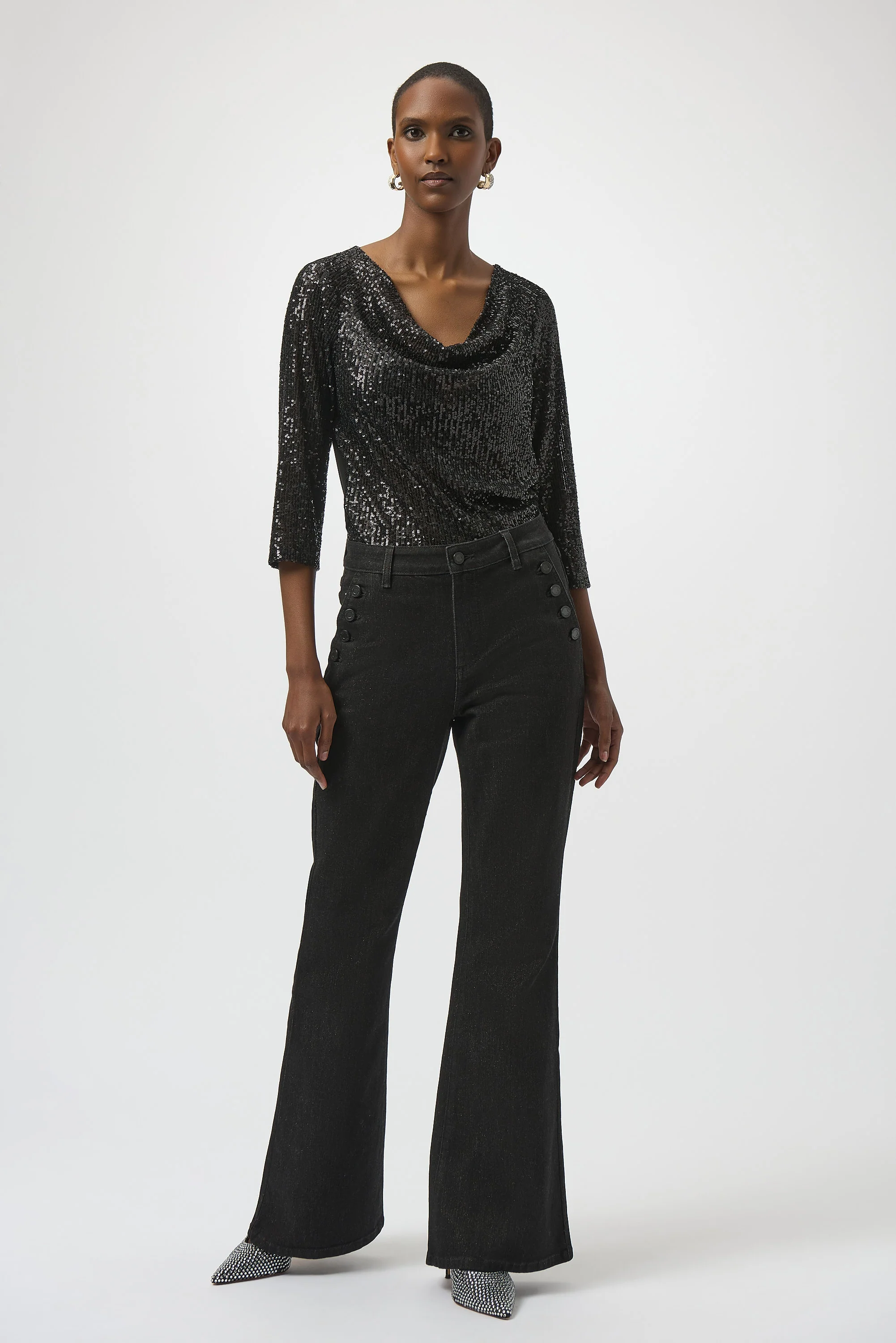 Joseph Ribkoff Sequined Knit and Silky Knit Straight Top Style 254137 - Image 6