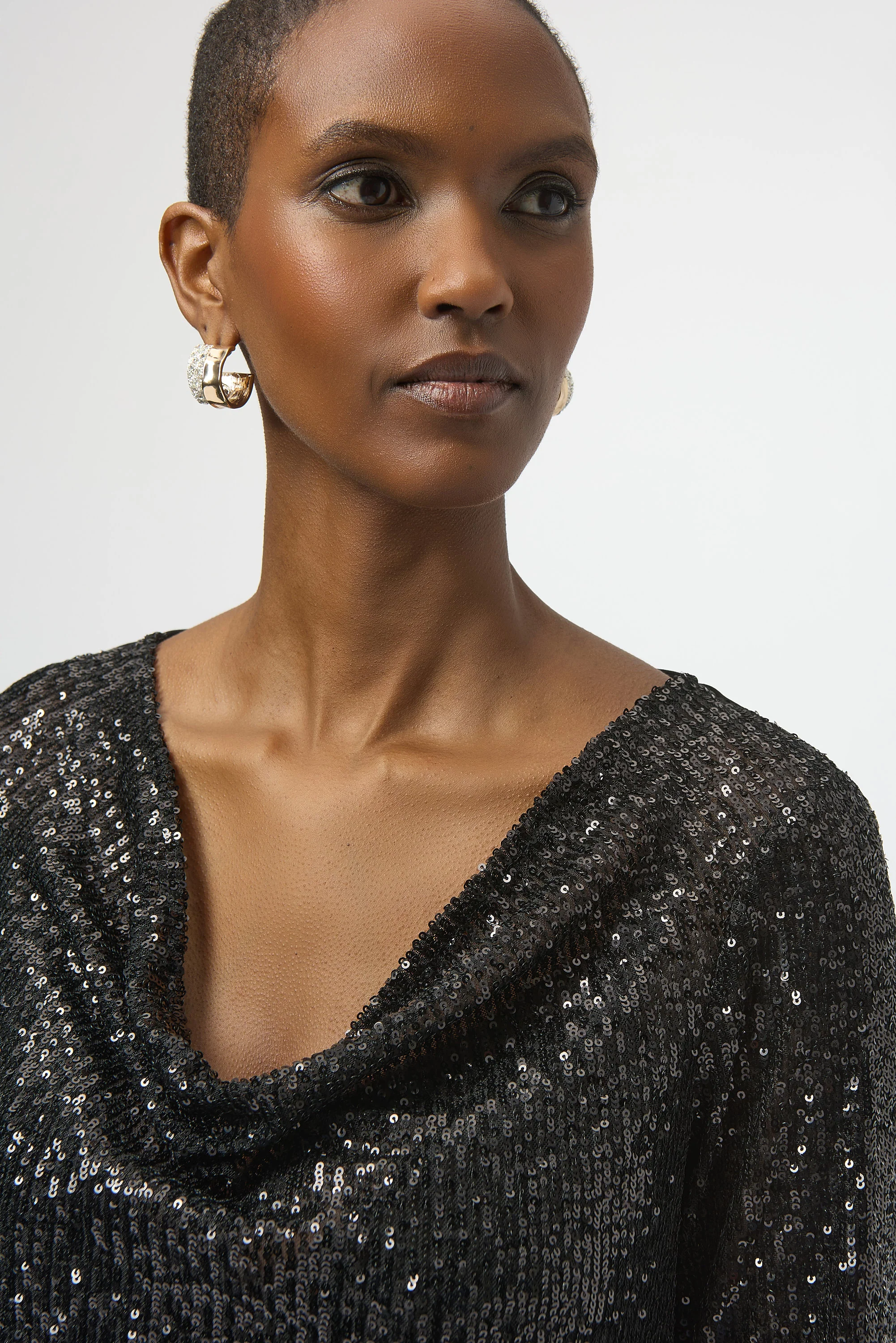 Joseph Ribkoff Sequined Knit and Silky Knit Straight Top Style 254137 - Image 7