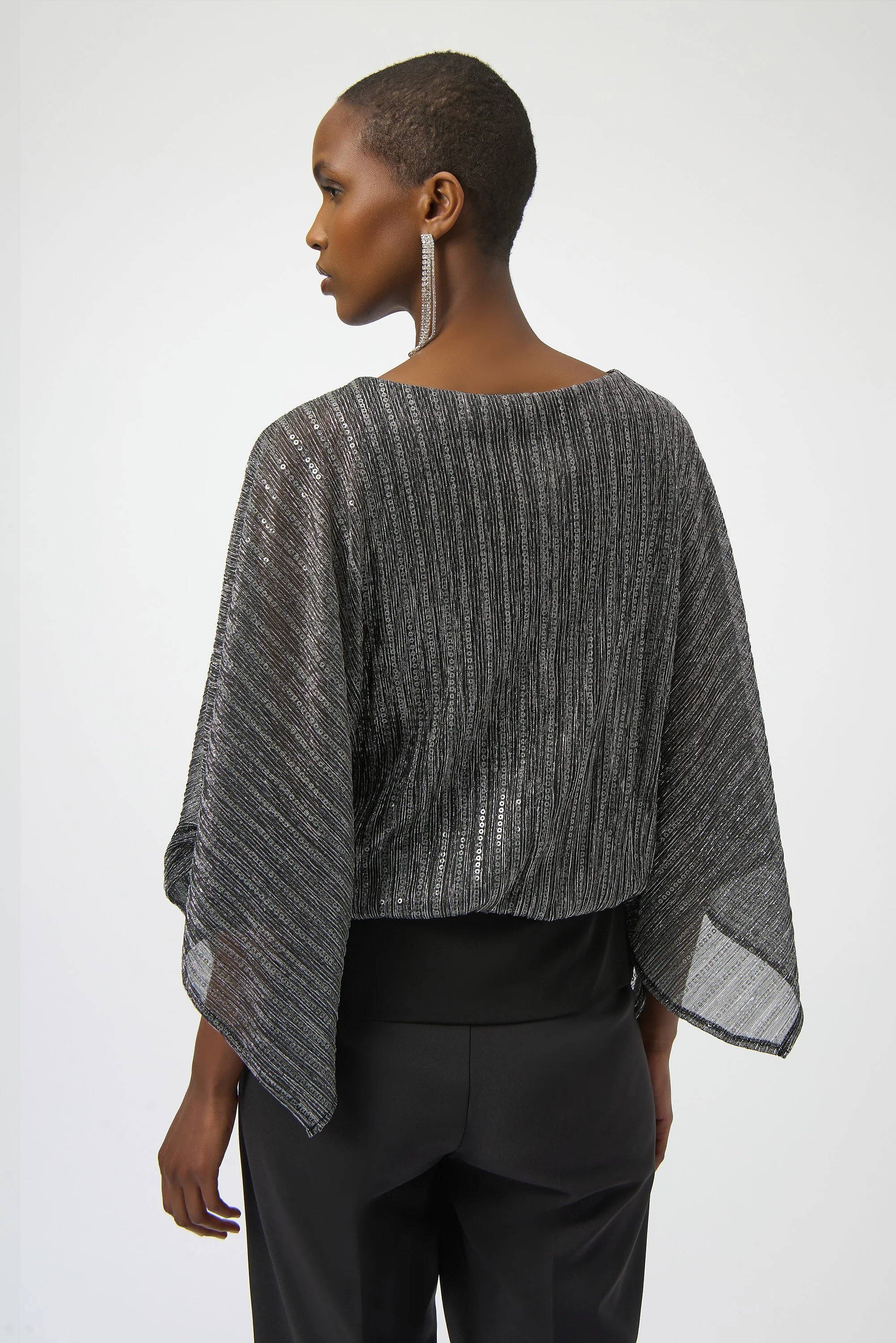 Joseph Ribkoff Sequined Pleated Knit Layered Top Style 254026 - Image 2