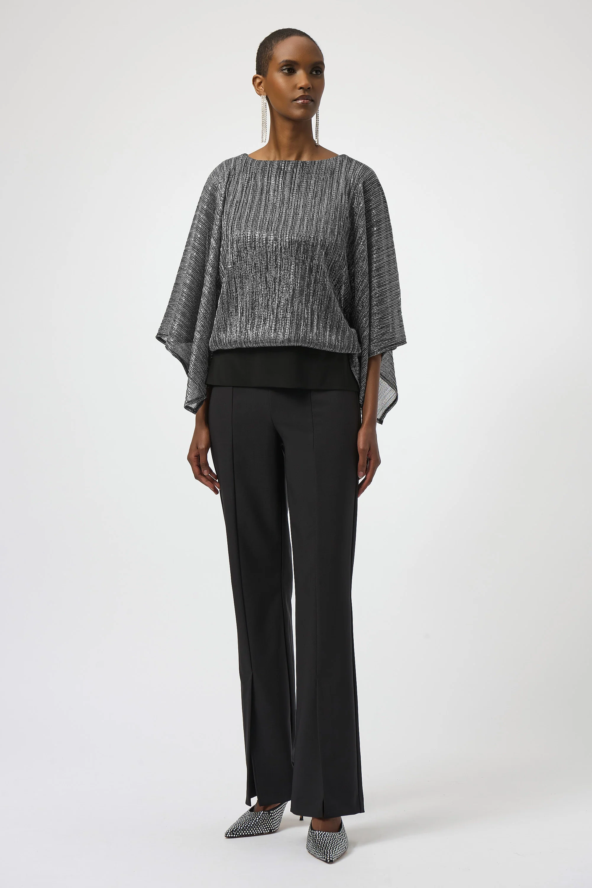 Joseph Ribkoff Sequined Pleated Knit Layered Top Style 254026 - Image 3