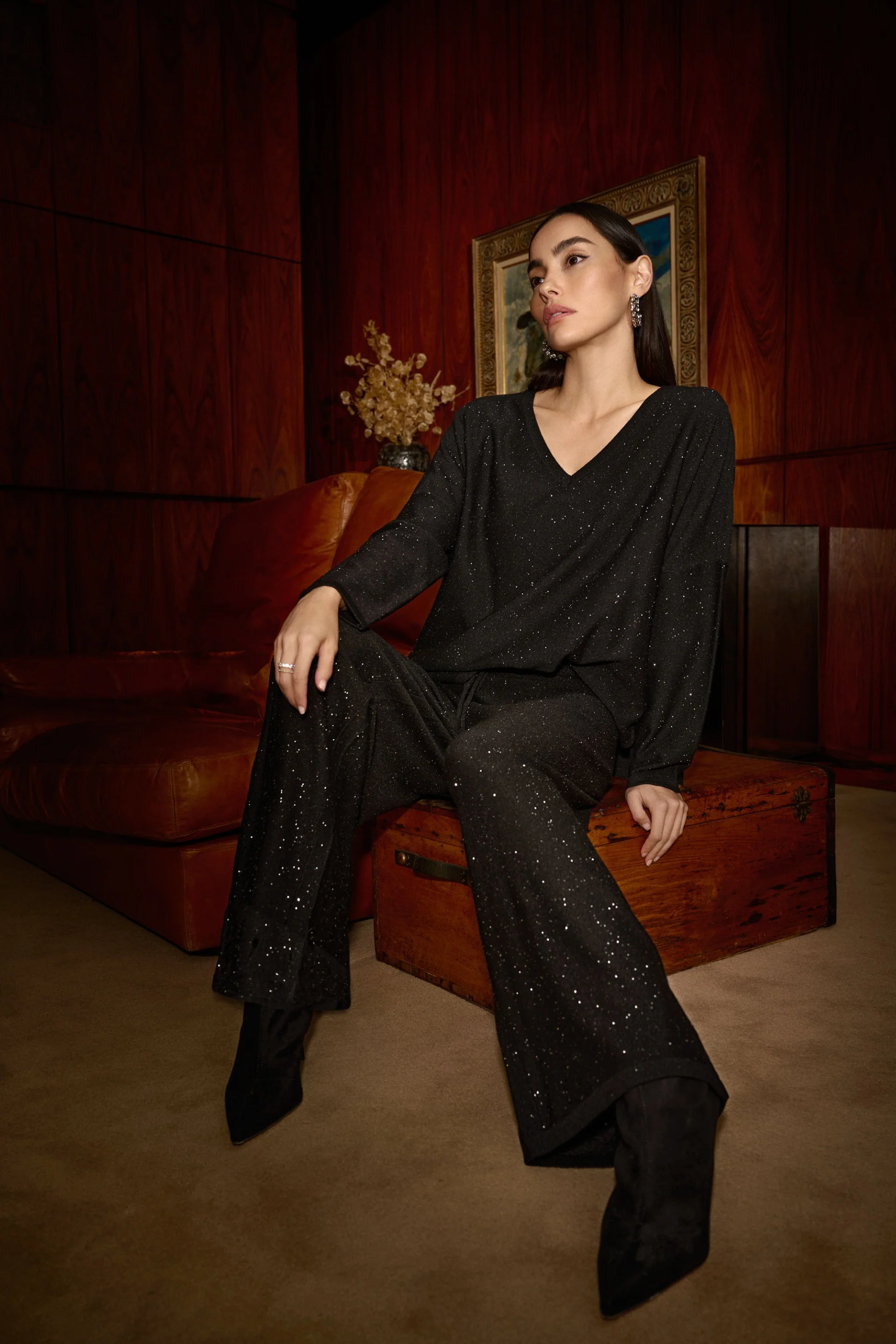 Joseph Ribkoff Sequined Sweater Knit Culotte Pants Style 244922 - Image 7