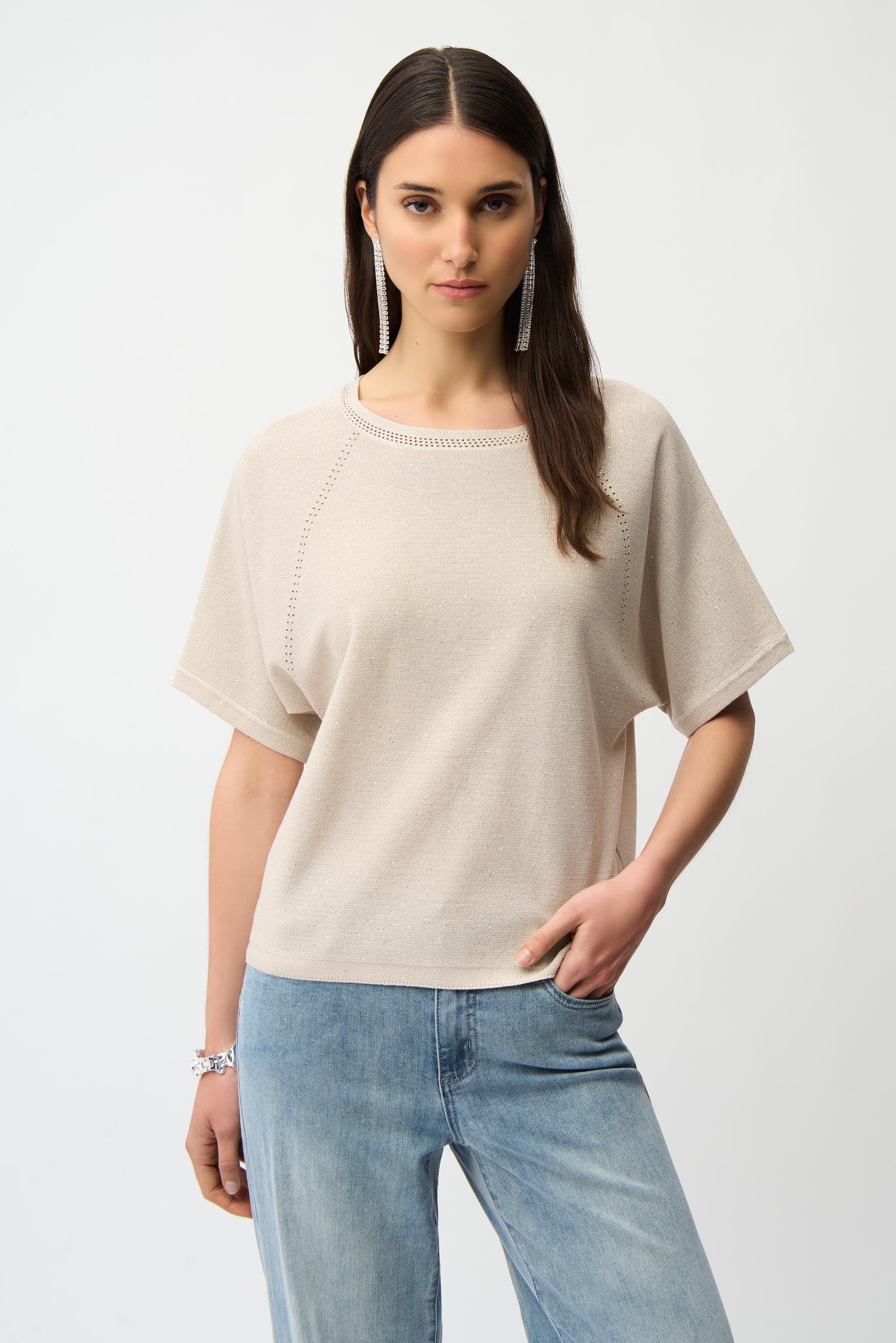 Joseph Ribkoff Sequins Yarn Short Sleeve Sweater Style 261917