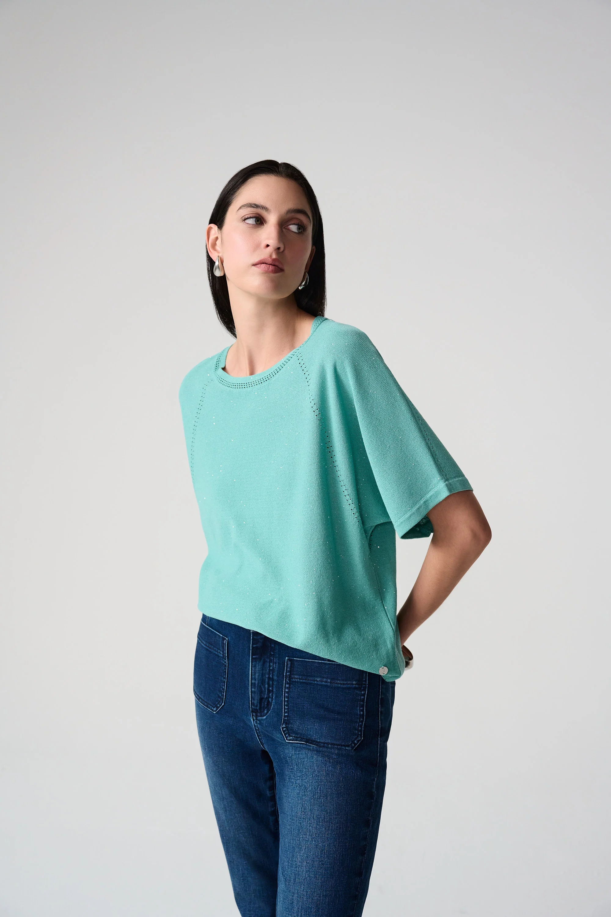 Joseph Ribkoff Sequins Yarn Short Sleeve Sweater Style 261917 - Image 5