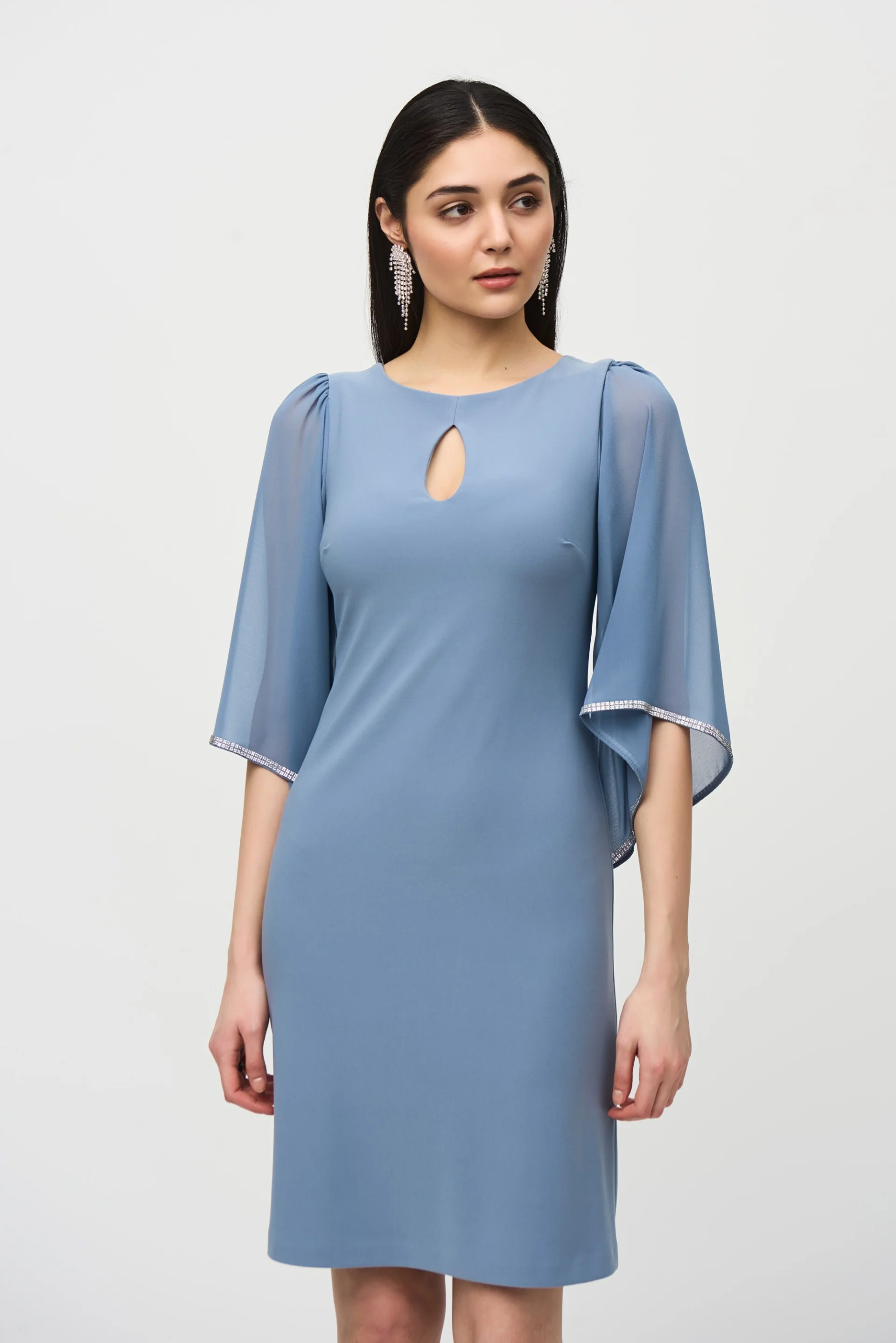 Joseph Ribkoff Serenity Blue Dress with Chiffon Sleeves Style 241709 - Image 2