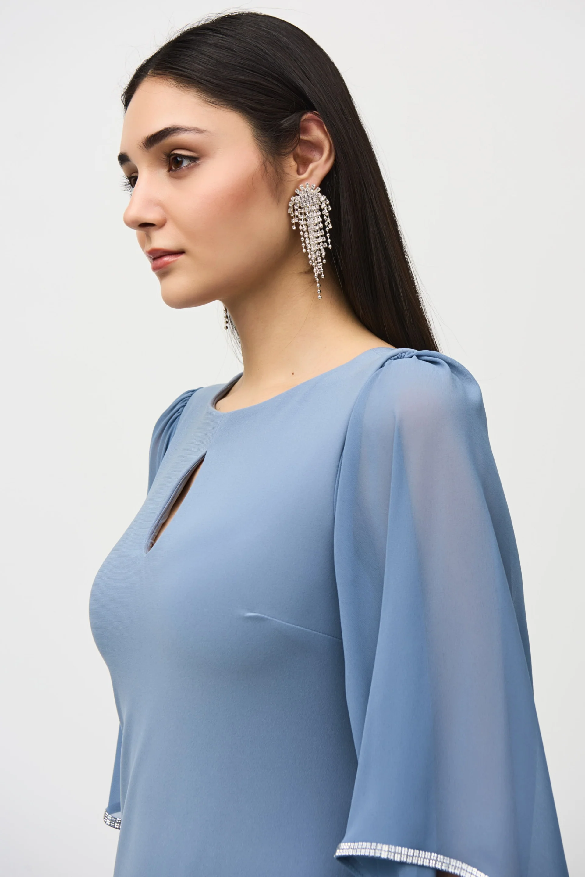Joseph Ribkoff Serenity Blue Dress with Chiffon Sleeves Style 241709 - Image 3
