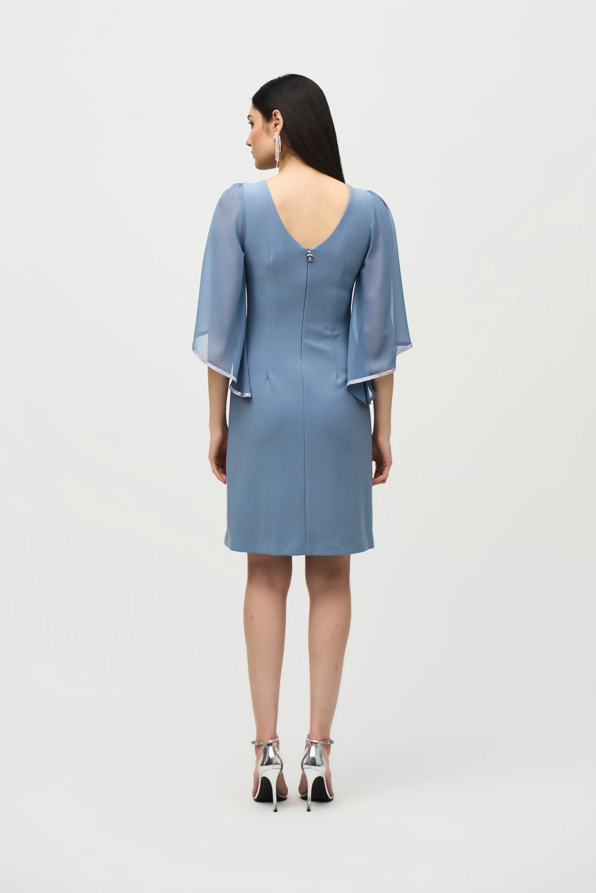 Joseph Ribkoff Serenity Blue Dress with Chiffon Sleeves Style 241709 - Image 4