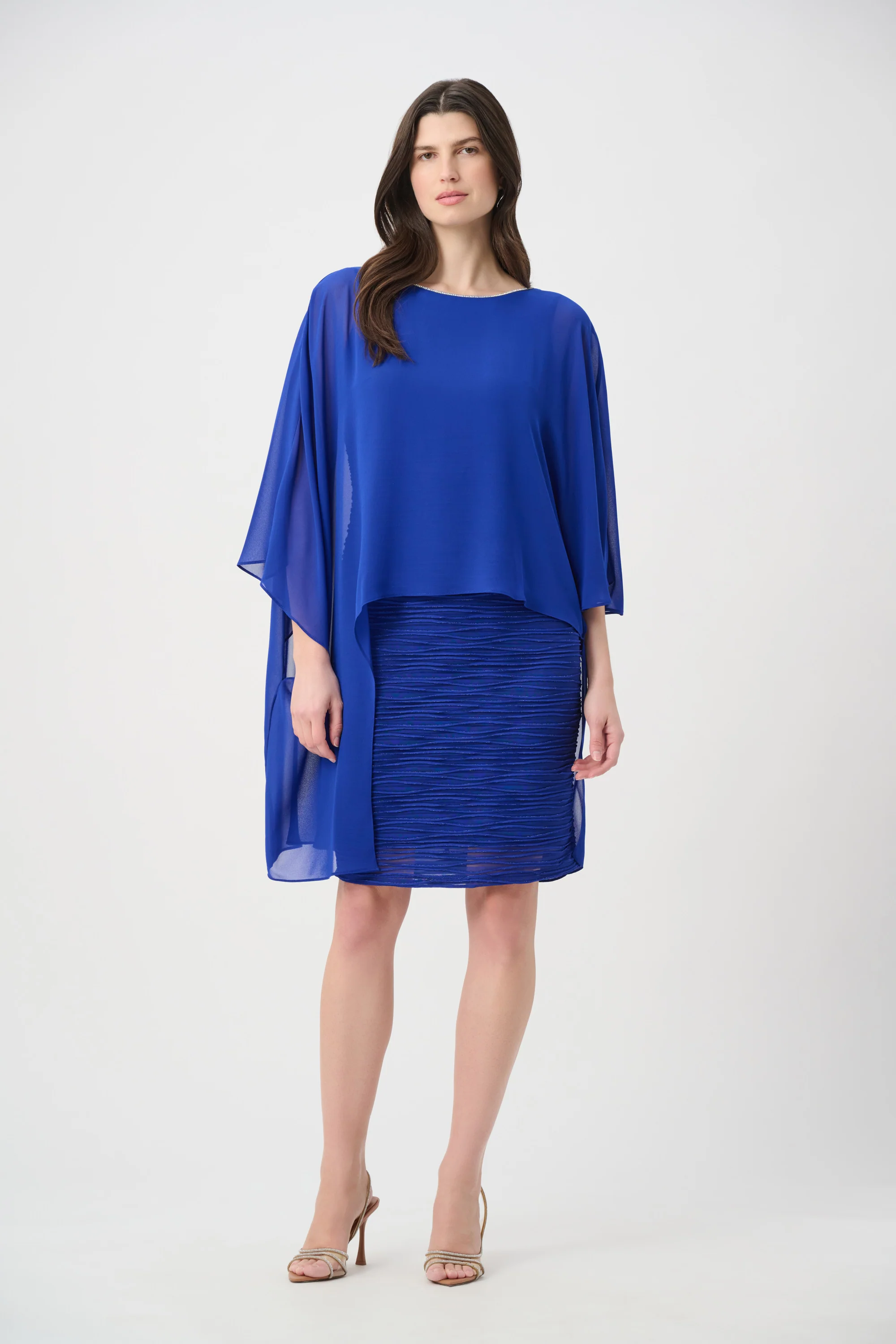 Joseph Ribkoff Sheath Dress With Chiffon Poncho Overlay Style 261707