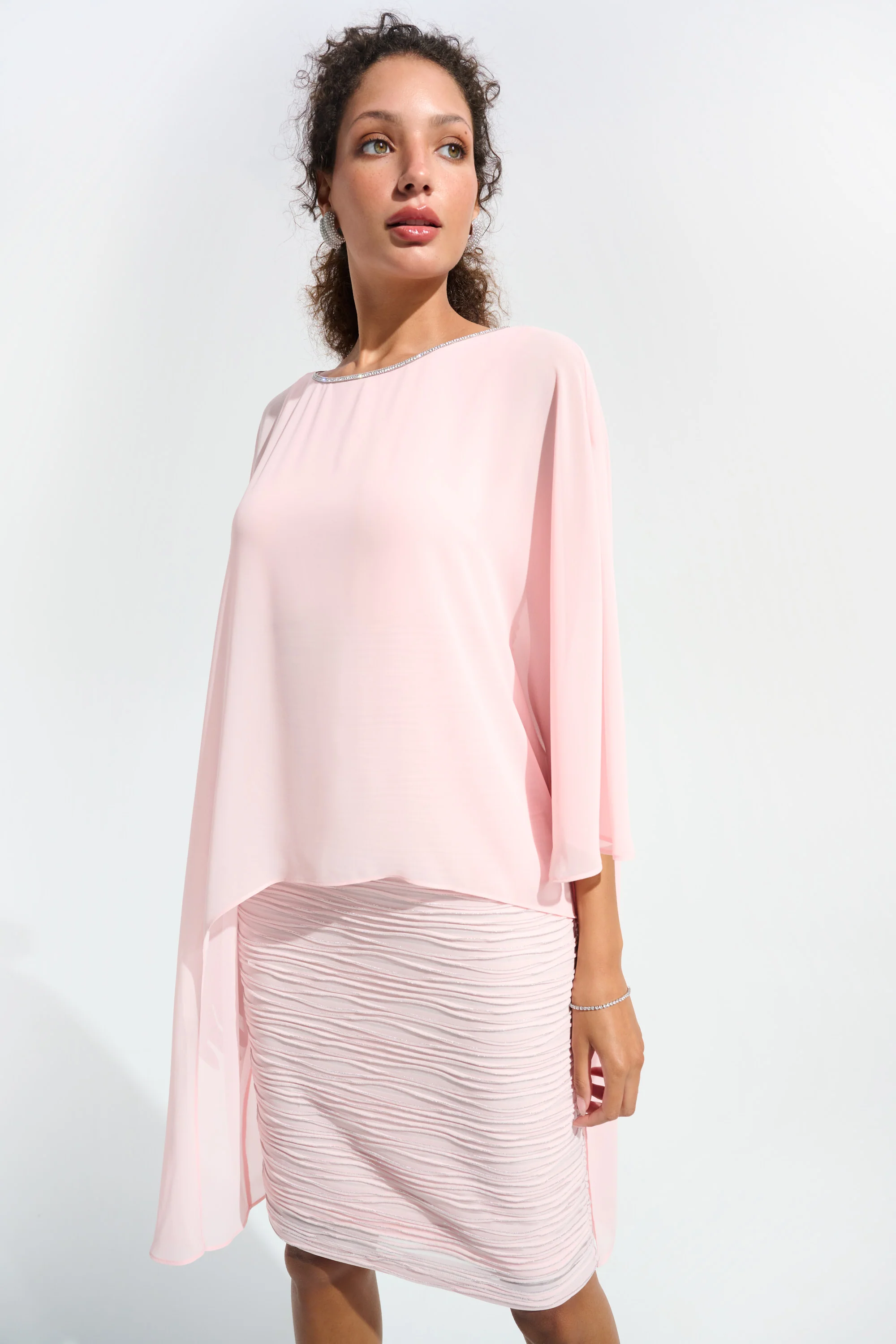 Joseph Ribkoff Sheath Dress With Chiffon Poncho Overlay Style 261707 - Image 4