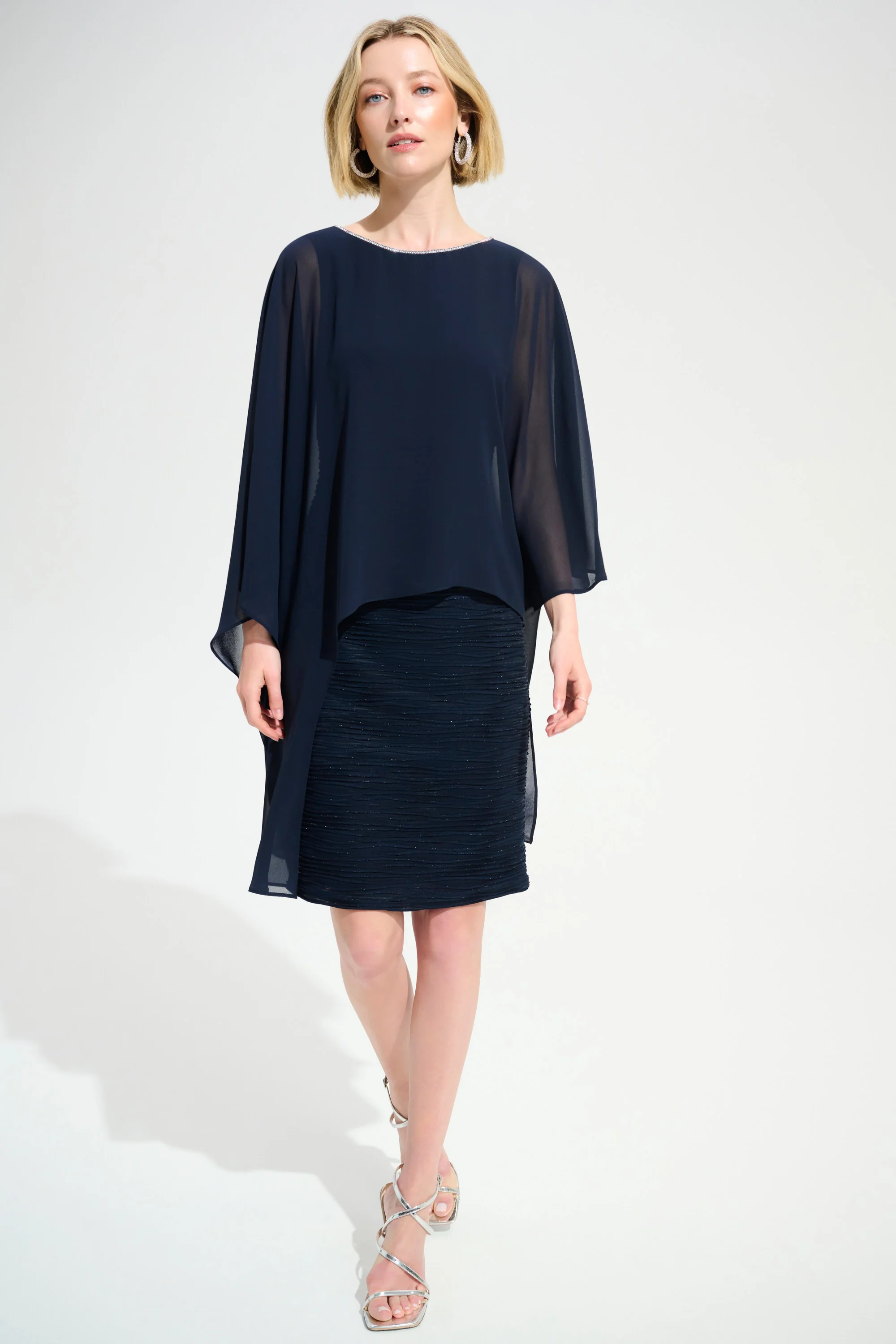 Joseph Ribkoff Sheath Dress With Chiffon Poncho Overlay Style 261707 - Image 8