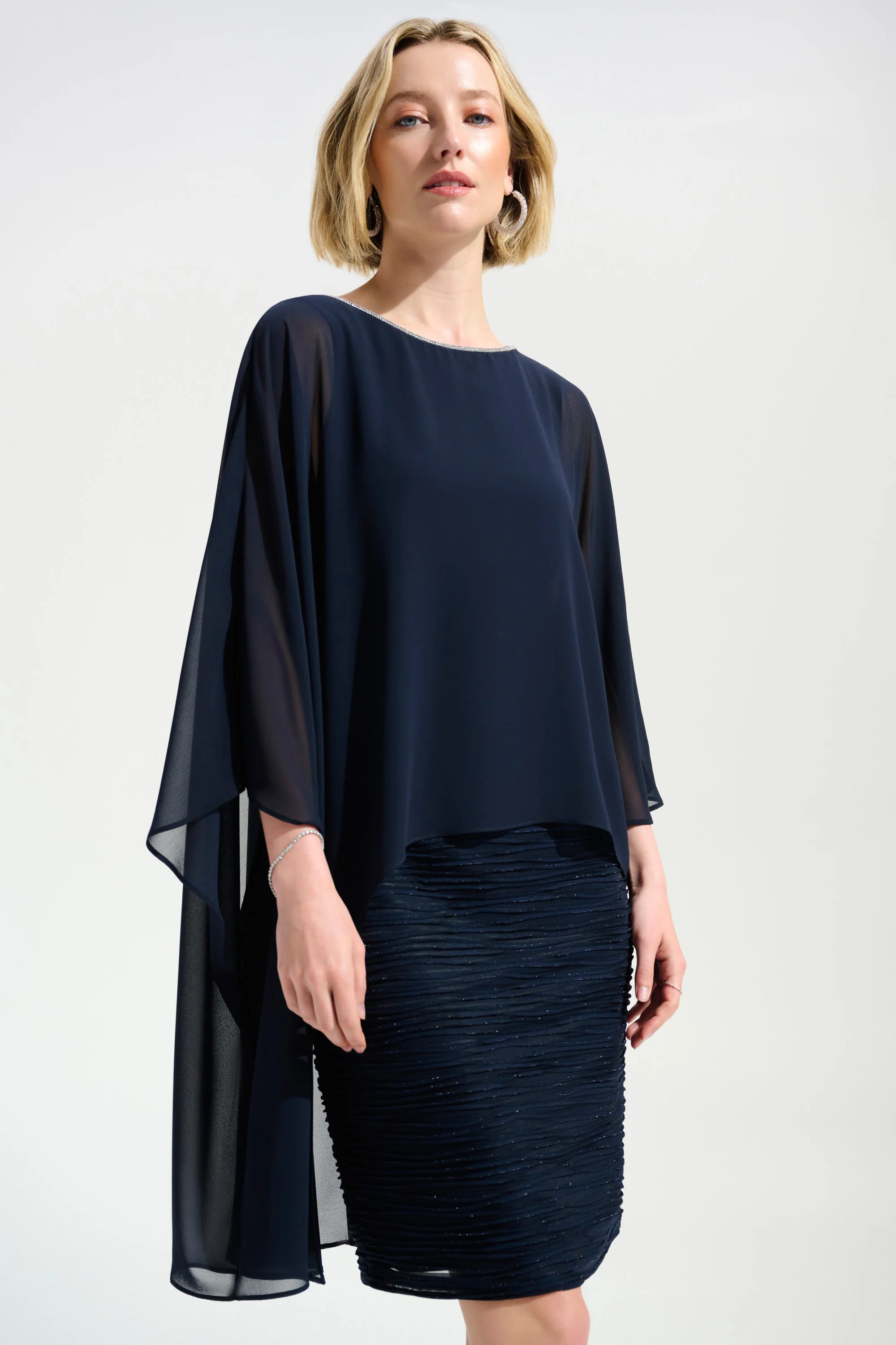 Joseph Ribkoff Sheath Dress With Chiffon Poncho Overlay Style 261707 - Image 9