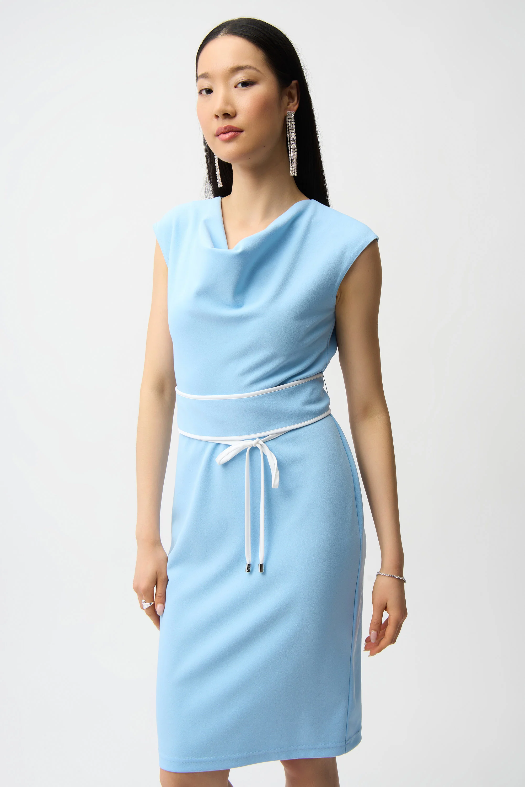 Joseph Ribkoff Sheath Dress With Cowl Neck and Belted Waist Style 261205 - Image 3