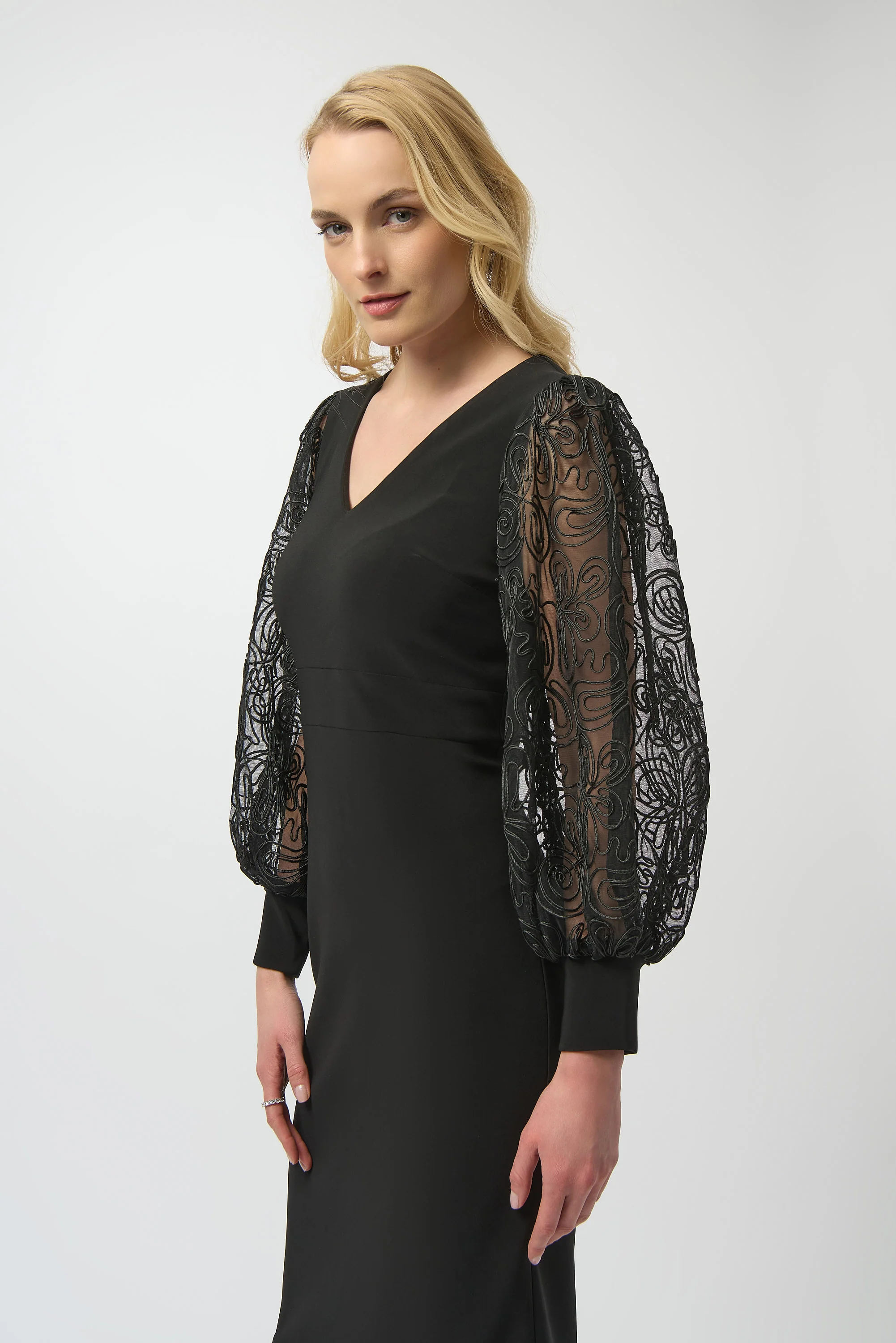 Joseph Ribkoff Sheath Dress with Mesh Sleeves Style 254052 - Image 2