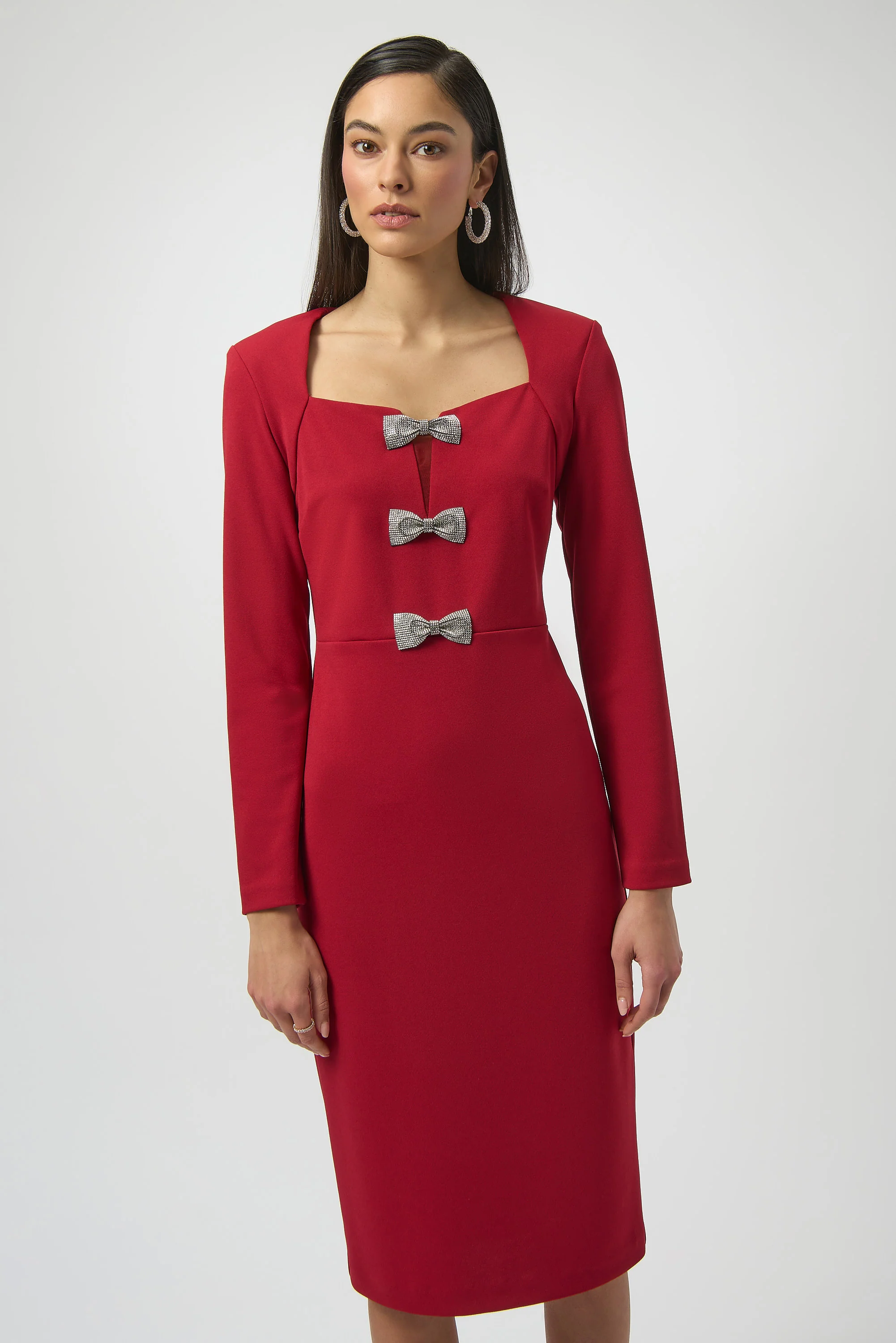Joseph Ribkoff Sheath Dress With Rhinestone Bows Style 254053 - Image 6