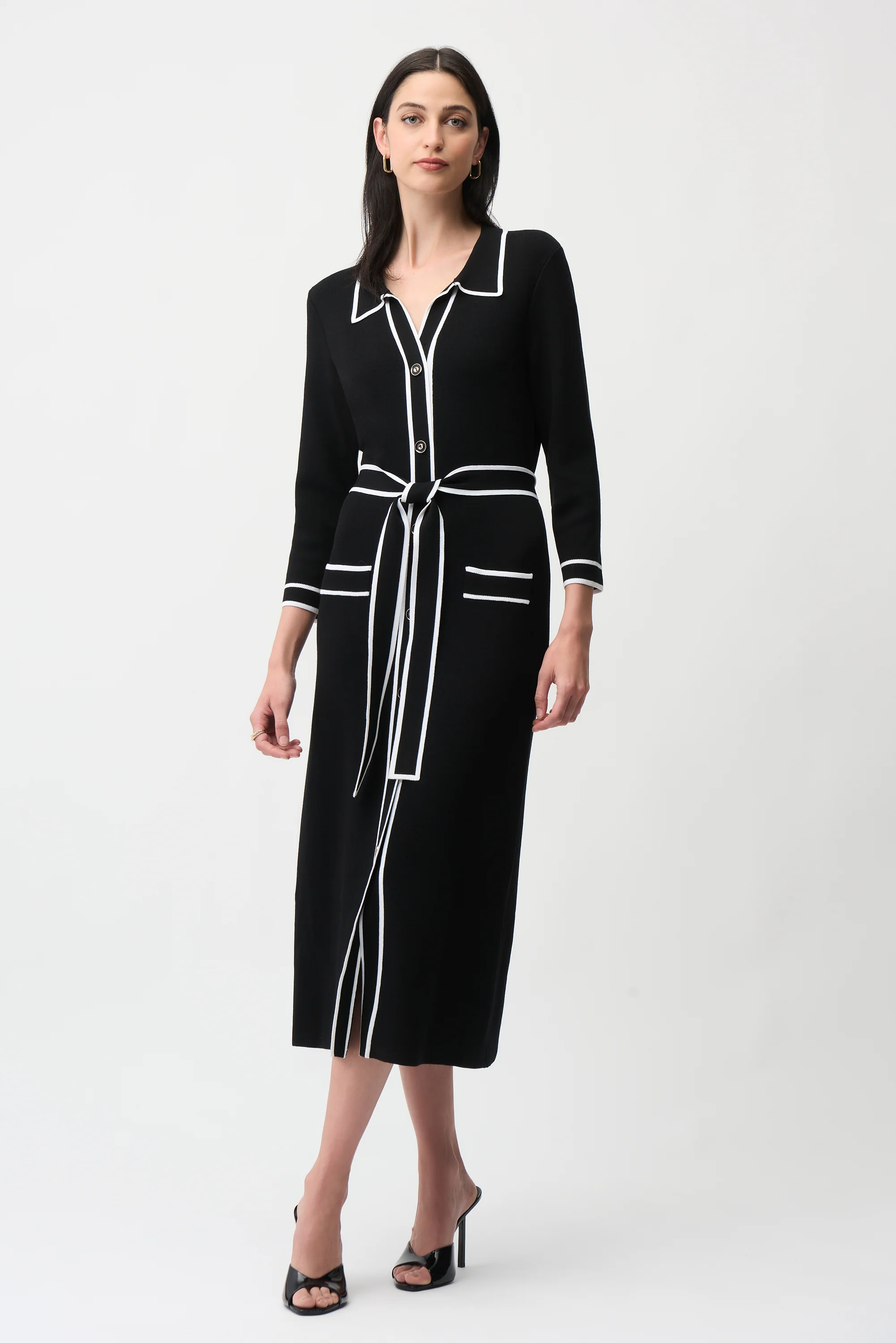Joseph Ribkoff Shirt Dress with Contrast Piping And Sash Style 261944 - Image 2
