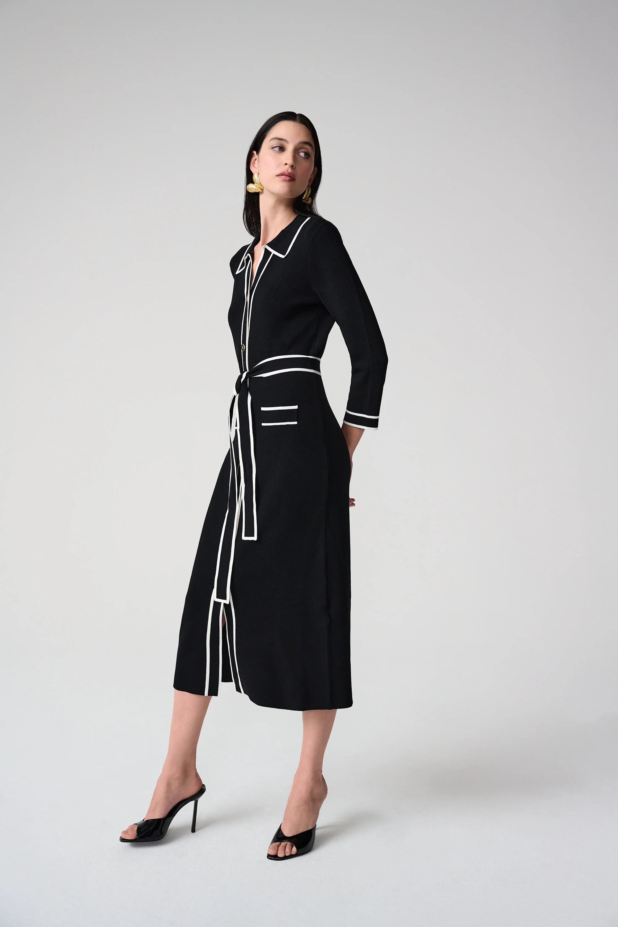 Joseph Ribkoff Shirt Dress with Contrast Piping And Sash Style 261944 - Image 3