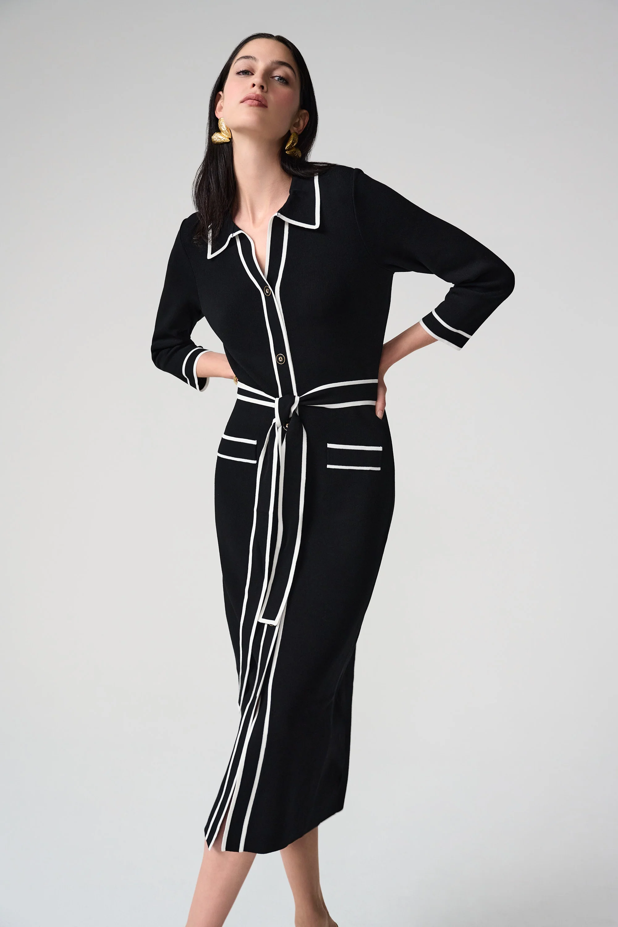 Joseph Ribkoff Shirt Dress with Contrast Piping And Sash Style 261944 - Image 4
