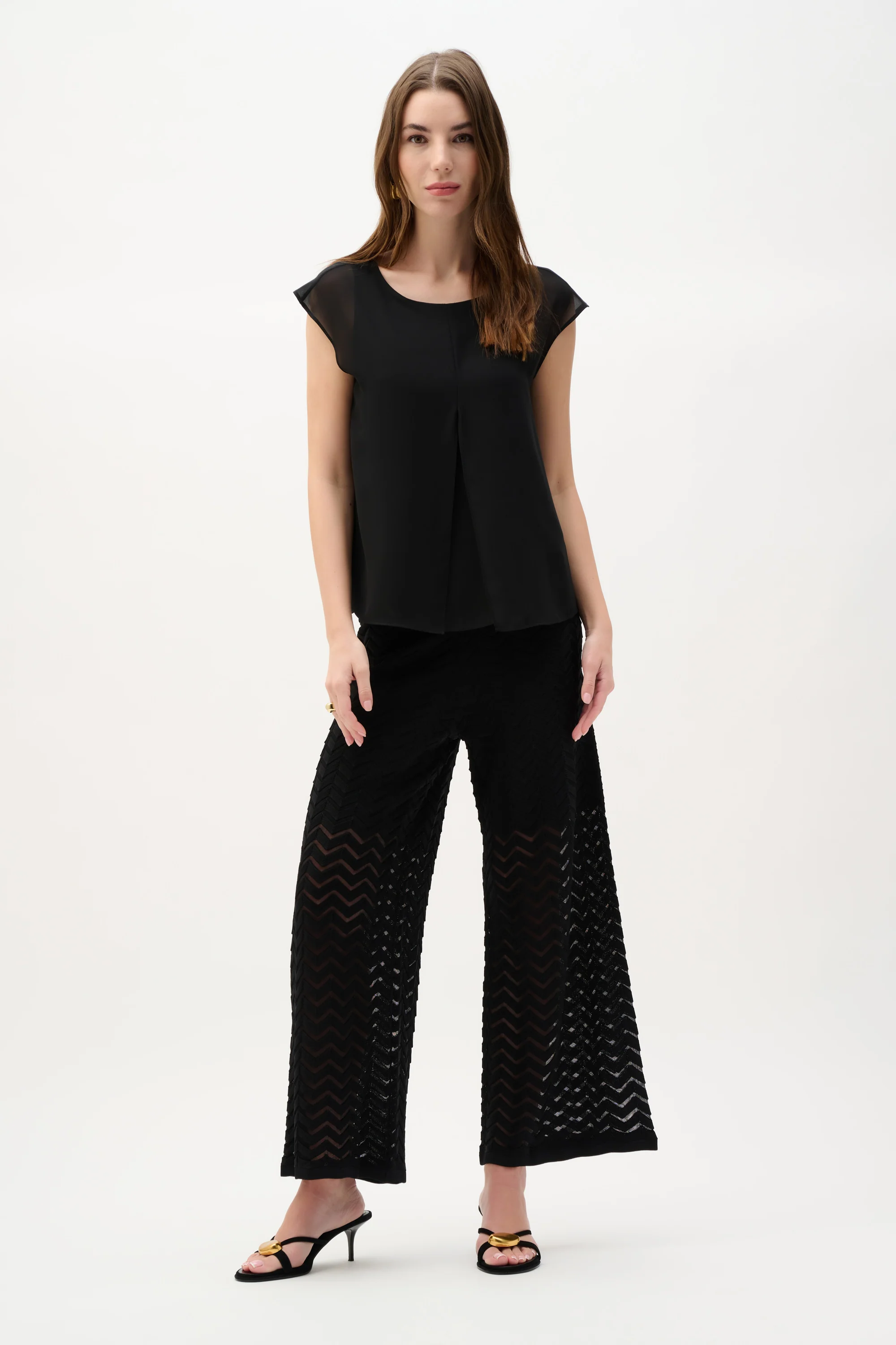 Joseph Ribkoff Short Sleeve Chiffon Pleated Top Style 262068 - Image 2