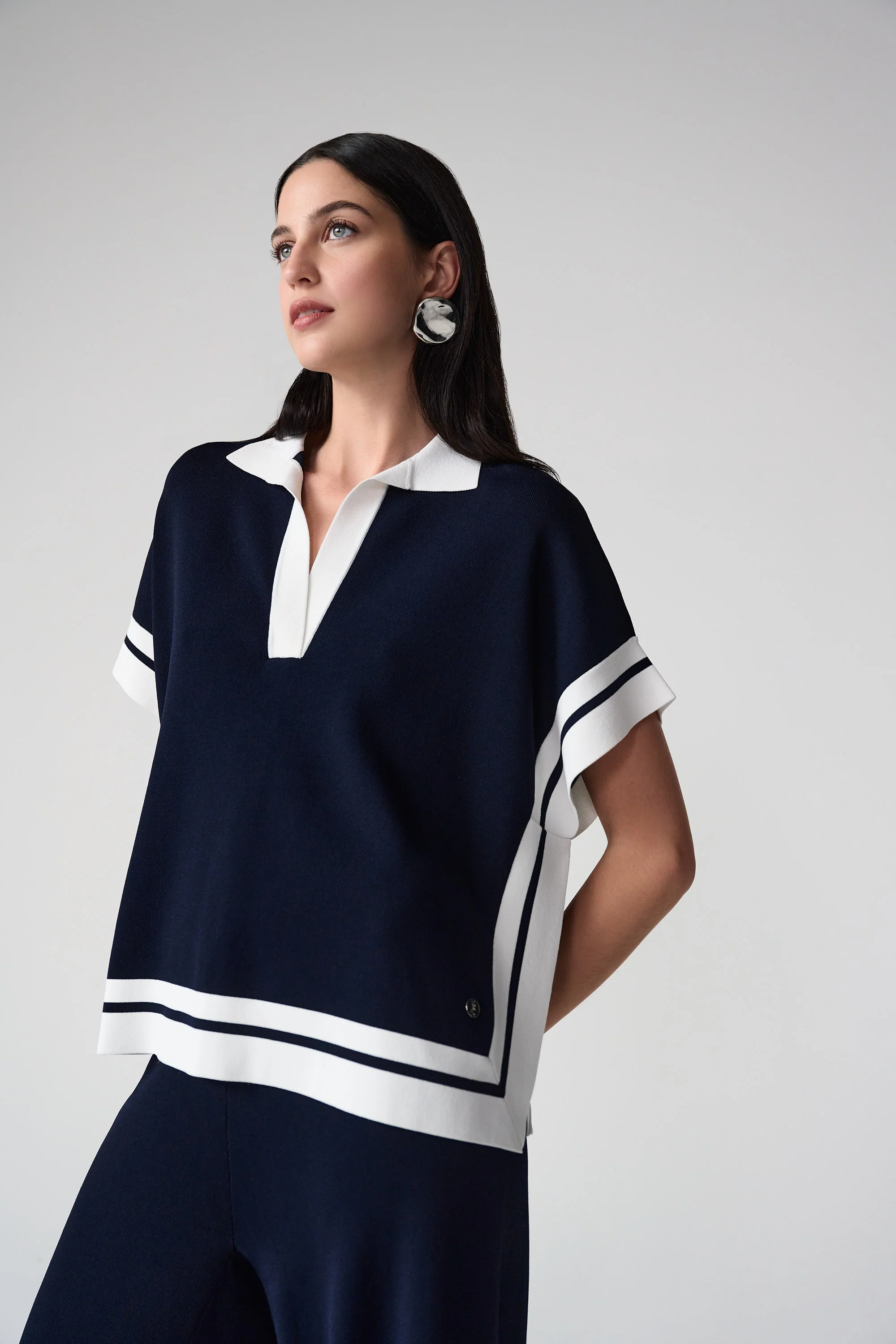 Joseph Ribkoff Short Sleeve Sweater With Stripe Detail Style 261941