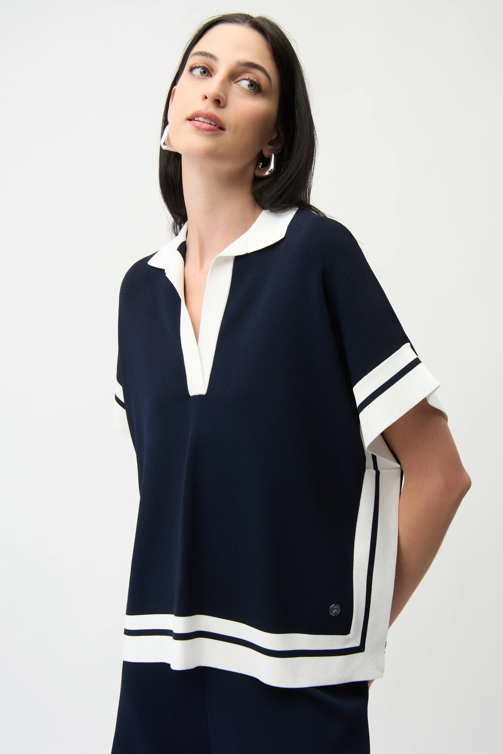 Joseph Ribkoff Short Sleeve Sweater With Stripe Detail Style 261941 - Image 3