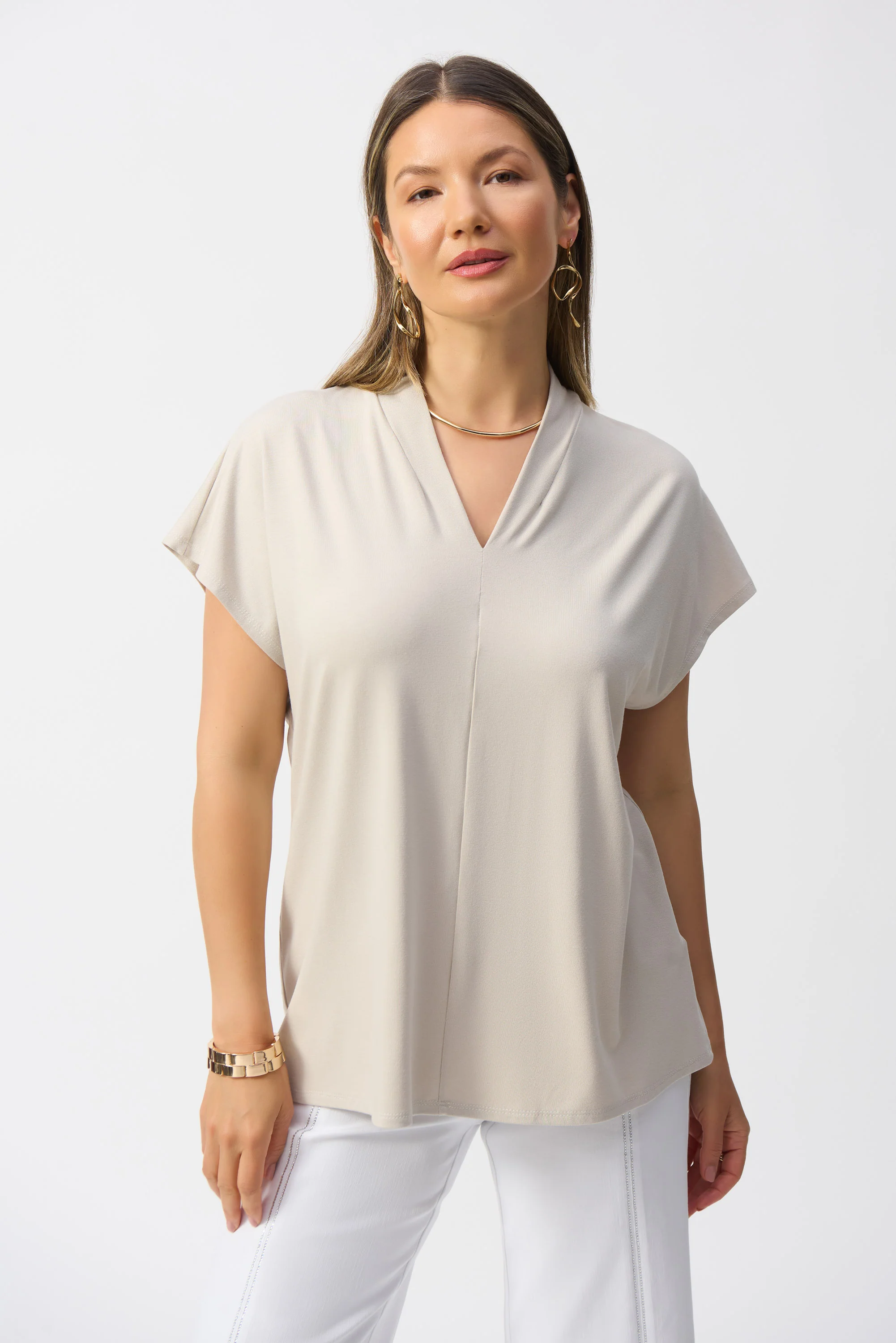 Joseph Ribkoff Short Sleeve V-Neck Straight Top Style 251286 - Image 4
